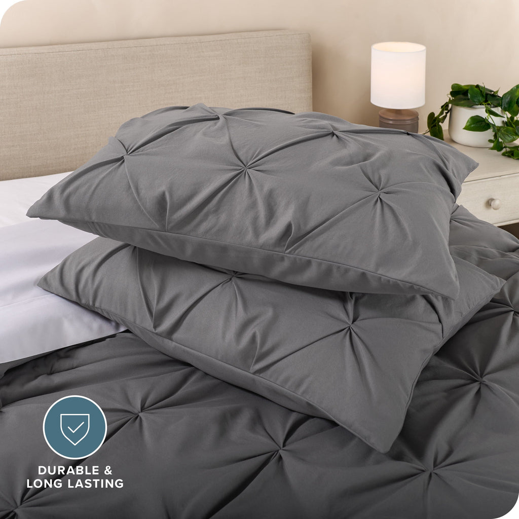 Heavyweight Warmth Pintuck Down Alternative Comforter Set - 3-Pieces - All Seasons - King, Grey - Hypoallergenic Ultra-Fluffy Quilt for Winter Detail
