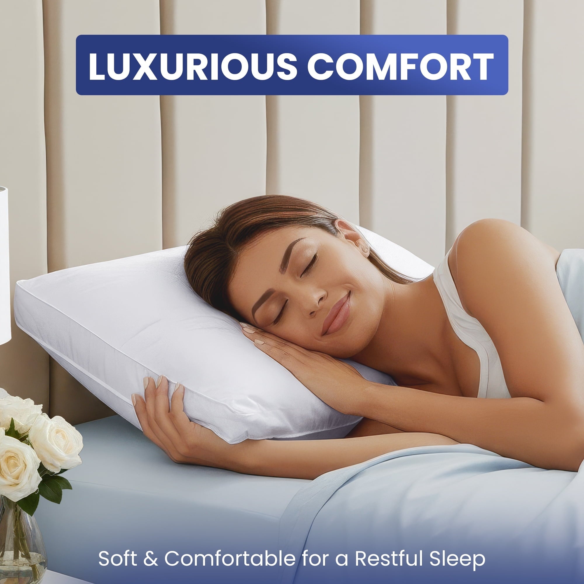 Fluffy Shredded Queen Bed Pillow, 26"L x 18" W, Set of 2, Soft and High-Quality, Gusseted Pillow for All Sleep Positions (White) - Ergonomic Memory Foam Pillow for Neck Pain Support Detail