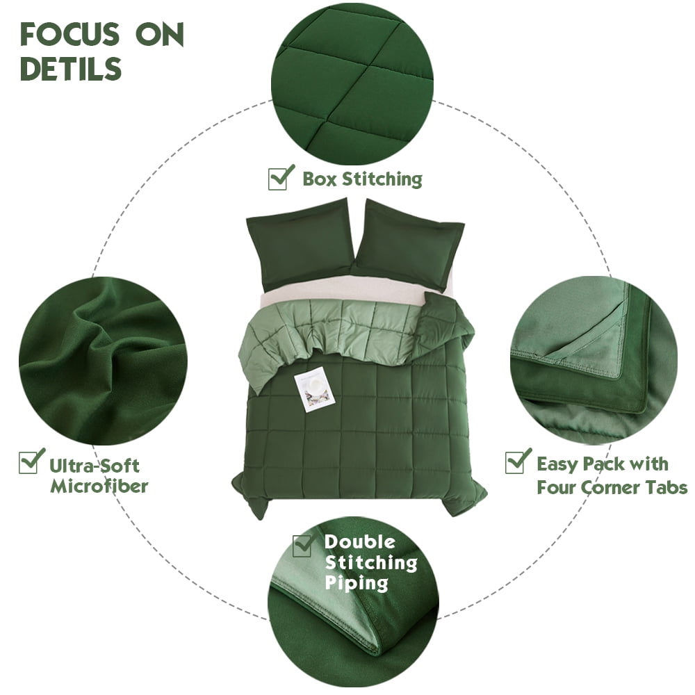 Fluffy Down Alternative Light Weight Down Alternative Comforter Set, Queen, Green, Reversible - Hypoallergenic Ultra-Fluffy Quilt for Winter Detail