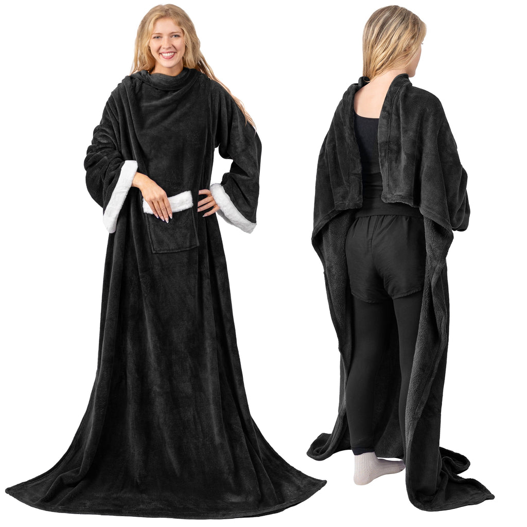 Lightweight Warm Fleece Blanket with Sleeves for Women Men Adults, Wearable Blanket Warm Soft Plush, Snuggle Pocket Sleeved TV Throw W... - Lightweight Plush Warm Blanket for All Seasons Detail