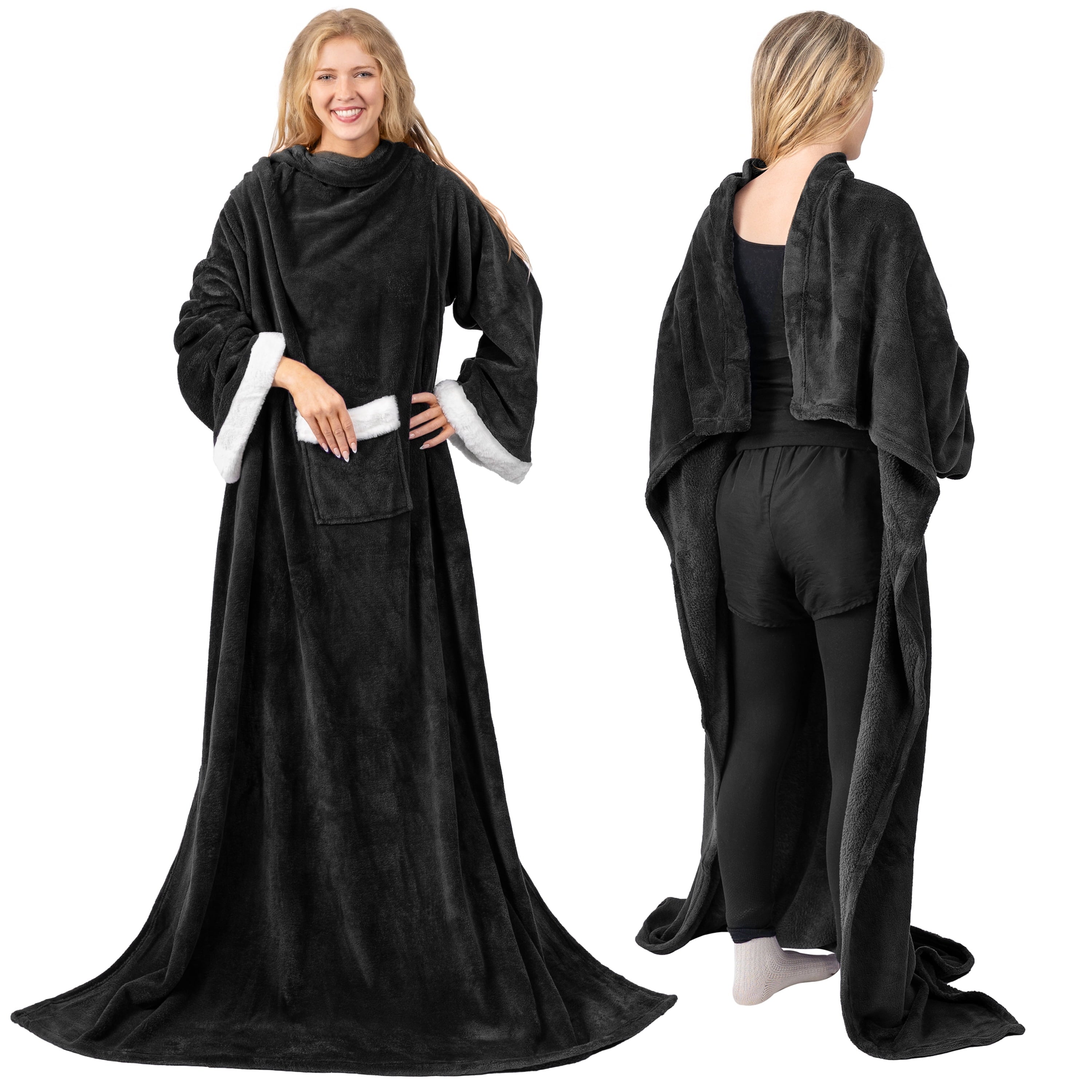 Lightweight Warm Fleece Blanket with Sleeves for Women Men Adults, Wearable Blanket Warm Soft Plush, Snuggle Pocket Sleeved TV Throw W... - Lightweight Plush Warm Blanket for All Seasons Detail