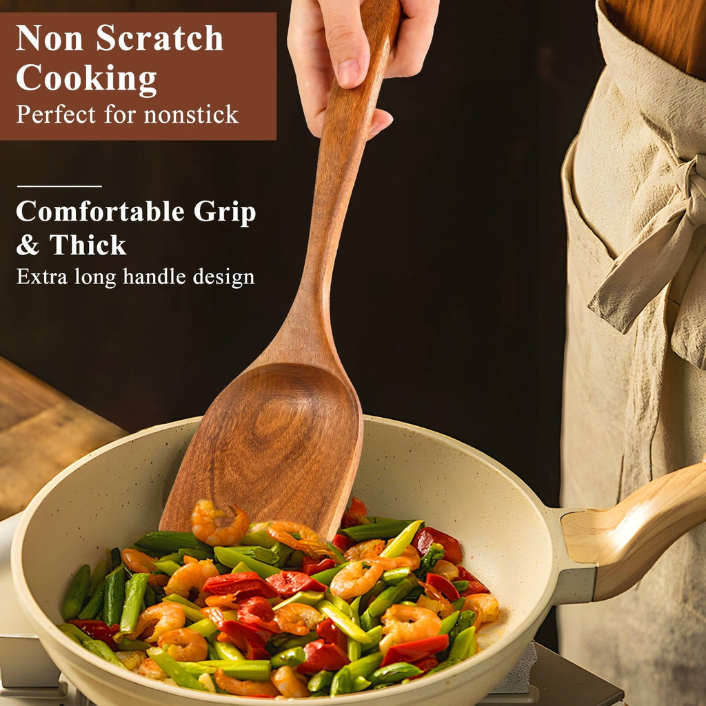 Premium Silicone Wooden Spoons for Cooking, 8 Pcs Natural Wooden Utensil for Cooking with Non-Stick, Heat Resistant, Wood... - Premium Stainless Steel Cooking Utensil for Non-Stick Pots Detail