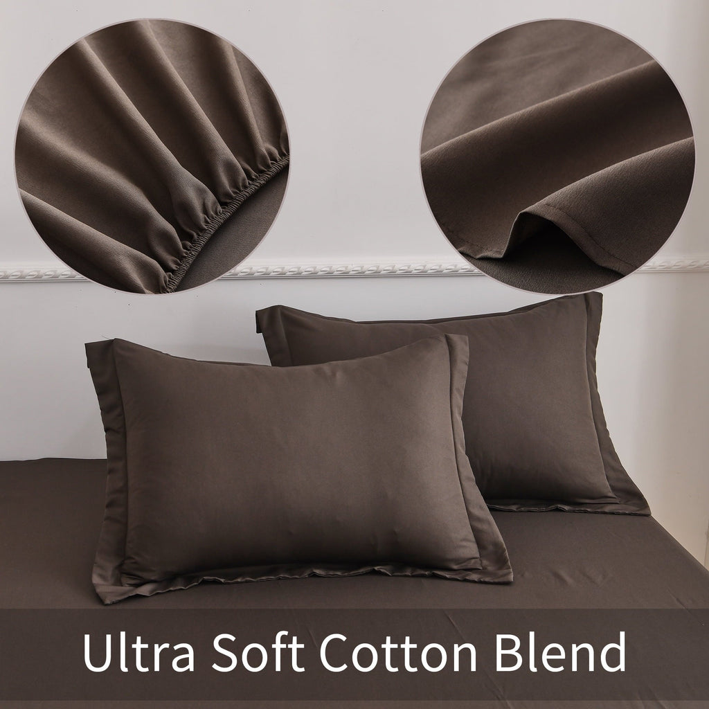 Premium Egyptian Cotton Bed Sheets Set 4 Piece Queen/Full Sheet Set Brown Gray Cotton Blend Fitted Sheet, Flat Sheet & 2 Pillowcases Bedding Set - Luxury Bed Sheet Set with Deep Pockets Detail