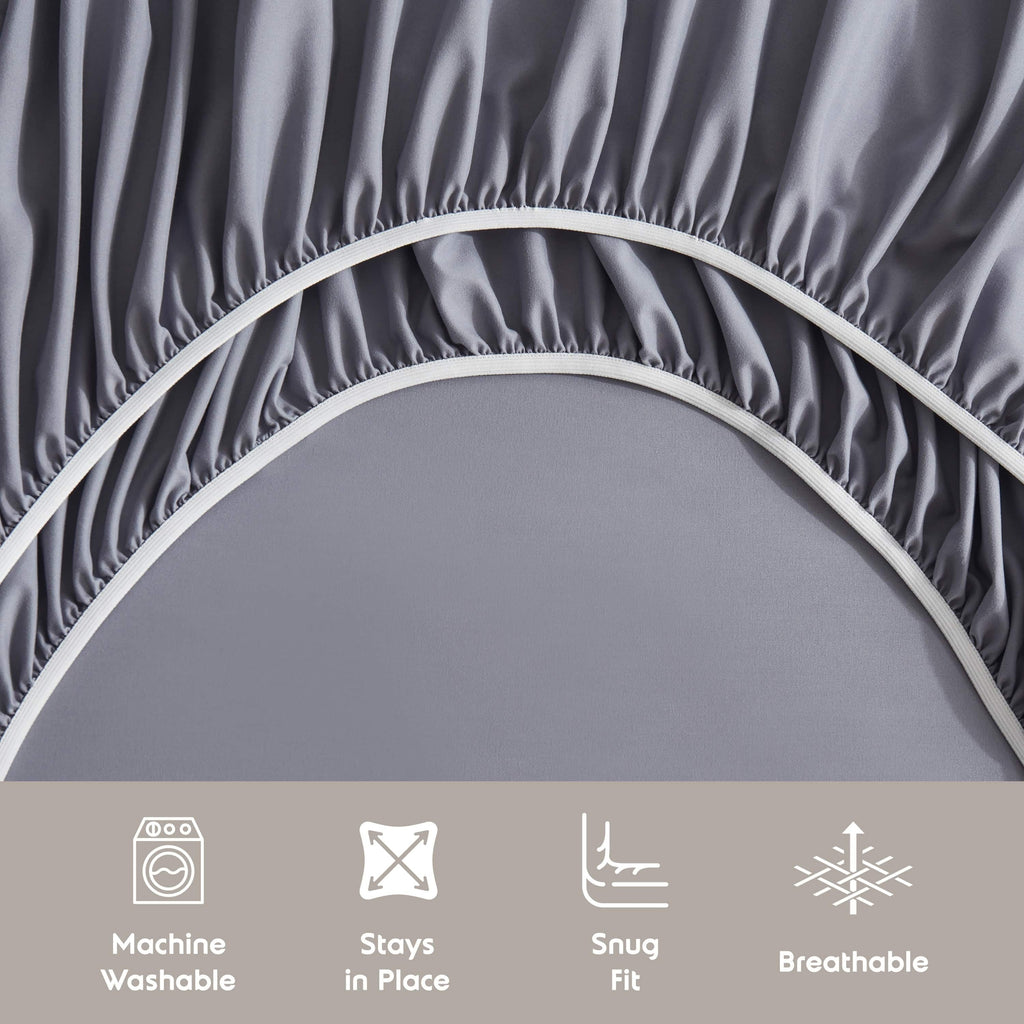 Cooling Sateen Full Size Sheets Set, 1800 Series Bed Sheets Full 4 Piece, Luxury Soft Microfiber Full Sheet Sets, Gray - Cooling Hotel Quality Bedding Sheets and Pillowcases Detail