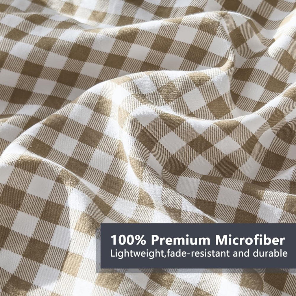 Hypoallergenic Cloud Tan Gingham Queen Comforter Set, Taupe Plaid Bedding Set, Checked Bed Comforter 3 Pieces(Tan Gingham, Queen) - All-Season Down Alternative Comforter Insert Detail