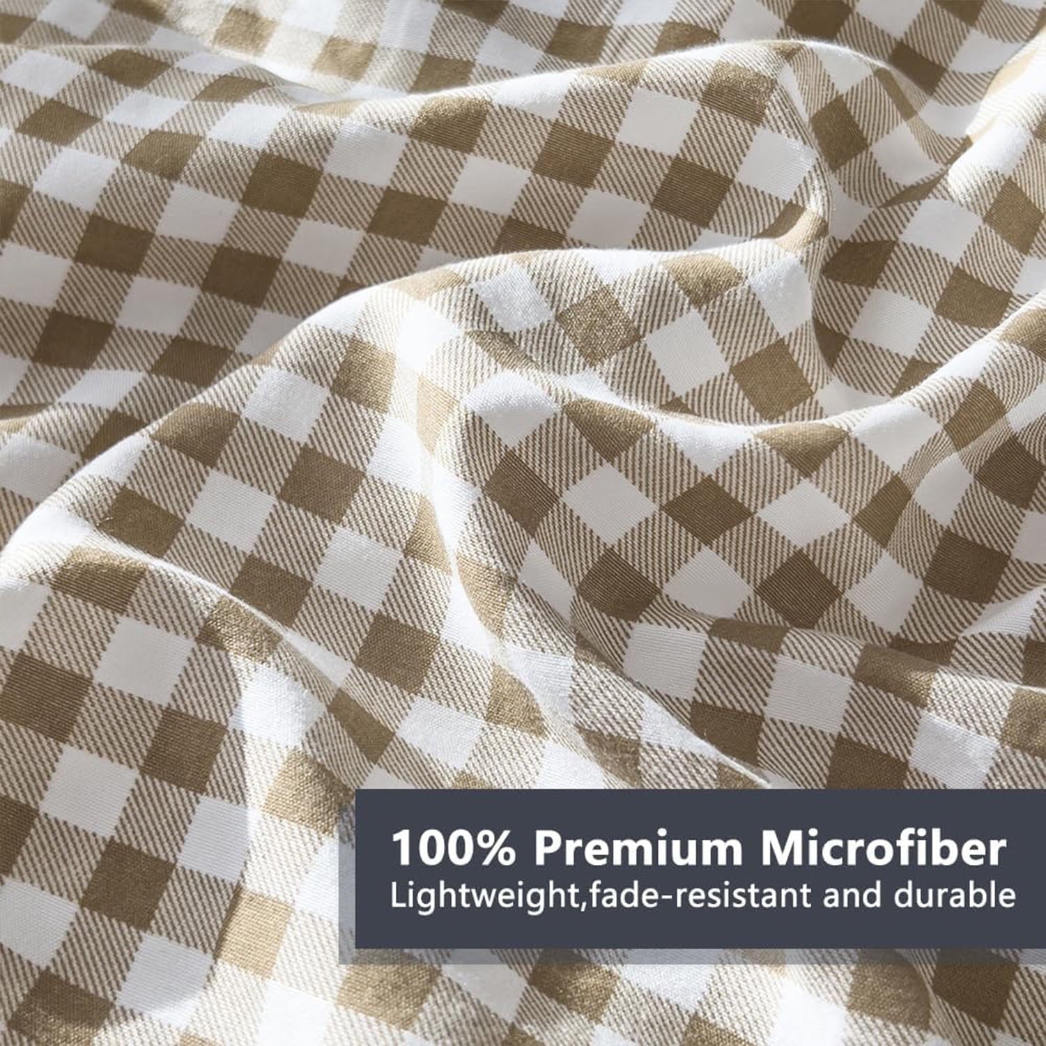 Hypoallergenic Cloud Tan Gingham Queen Comforter Set, Taupe Plaid Bedding Set, Checked Bed Comforter 3 Pieces(Tan Gingham, Queen) - All-Season Down Alternative Comforter Insert Detail