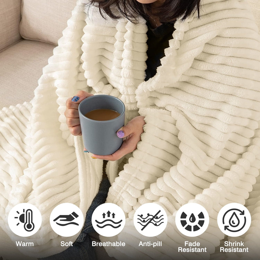 Super Soft Flannel Throw Size Blanket, Extra Soft Lightweight Bed Blanket with Strip , Plush Fuzzy Cozy Throws for Couch, Bed, Sofa Cozy... - Super Soft Reversible Sherpa Flannel Blanket Detail