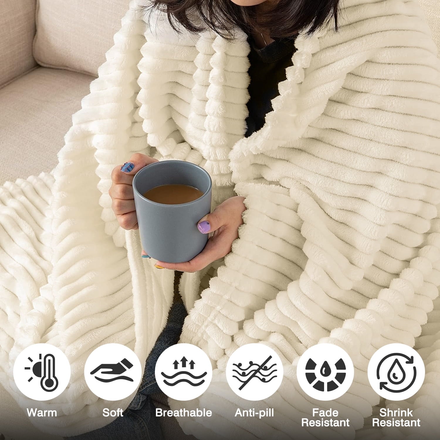 Super Soft Flannel Throw Size Blanket, Extra Soft Lightweight Bed Blanket with Strip , Plush Fuzzy Cozy Throws for Couch, Bed, Sofa Cozy... - Super Soft Reversible Sherpa Flannel Blanket Detail