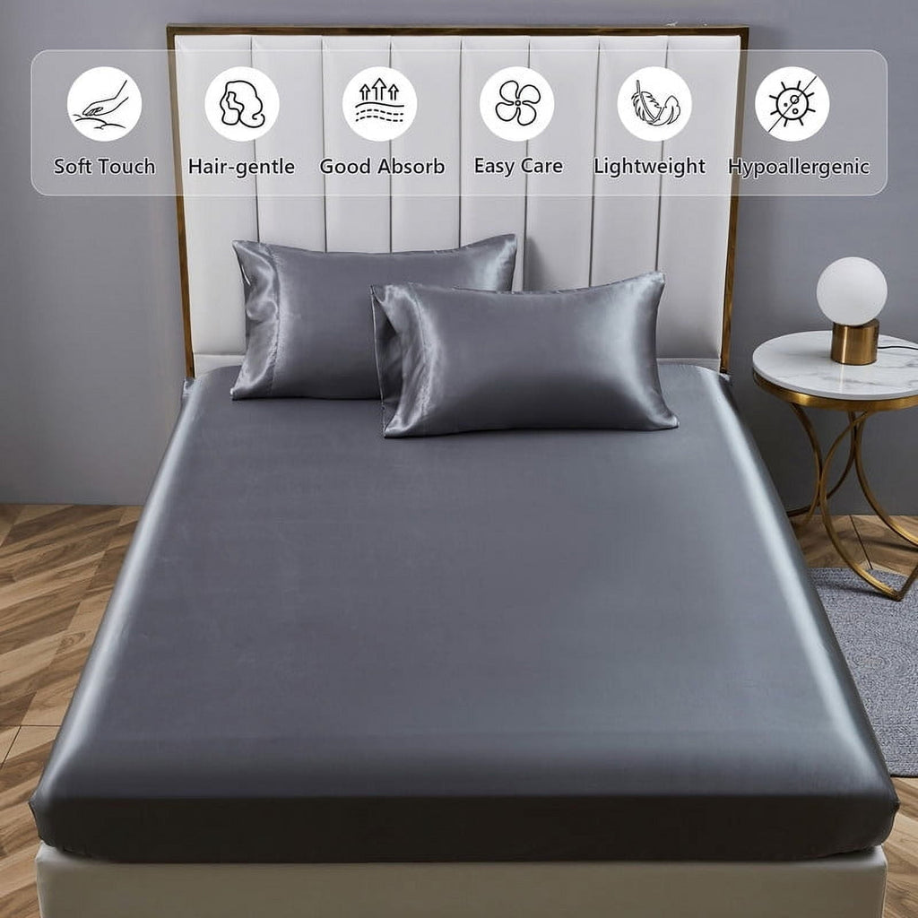 Breathable Luxury Luxury 5-Piece Satin Sheets Twin Silk Sheets Bed Sheet Set Ultra-Silky & Skin-Friendly Deep Pocket Bed Flat Fitted Sheet - Cooling Hotel Quality Bedding Sheets and Pillowcases Detail