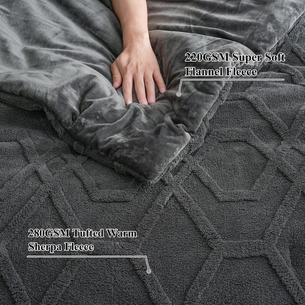 Luxurious Quilted Warm Sherpa Fleece Queen Comforter Set, 3D Tufted Fluffy Dark Grey Bedding for Winter, Soft 3 Pieces Shaggy Bed Set, ... - Hypoallergenic Ultra-Fluffy Quilt for Winter Detail