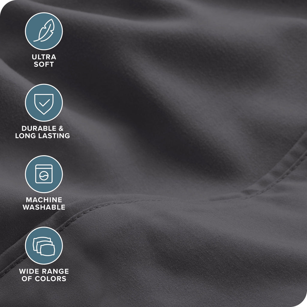 Ultra-Soft Luxury Bed Sheet Set- 6 Piece - Queen, Gray - Breathable Egyptian Cotton Flat & Fitted Sheets Detail