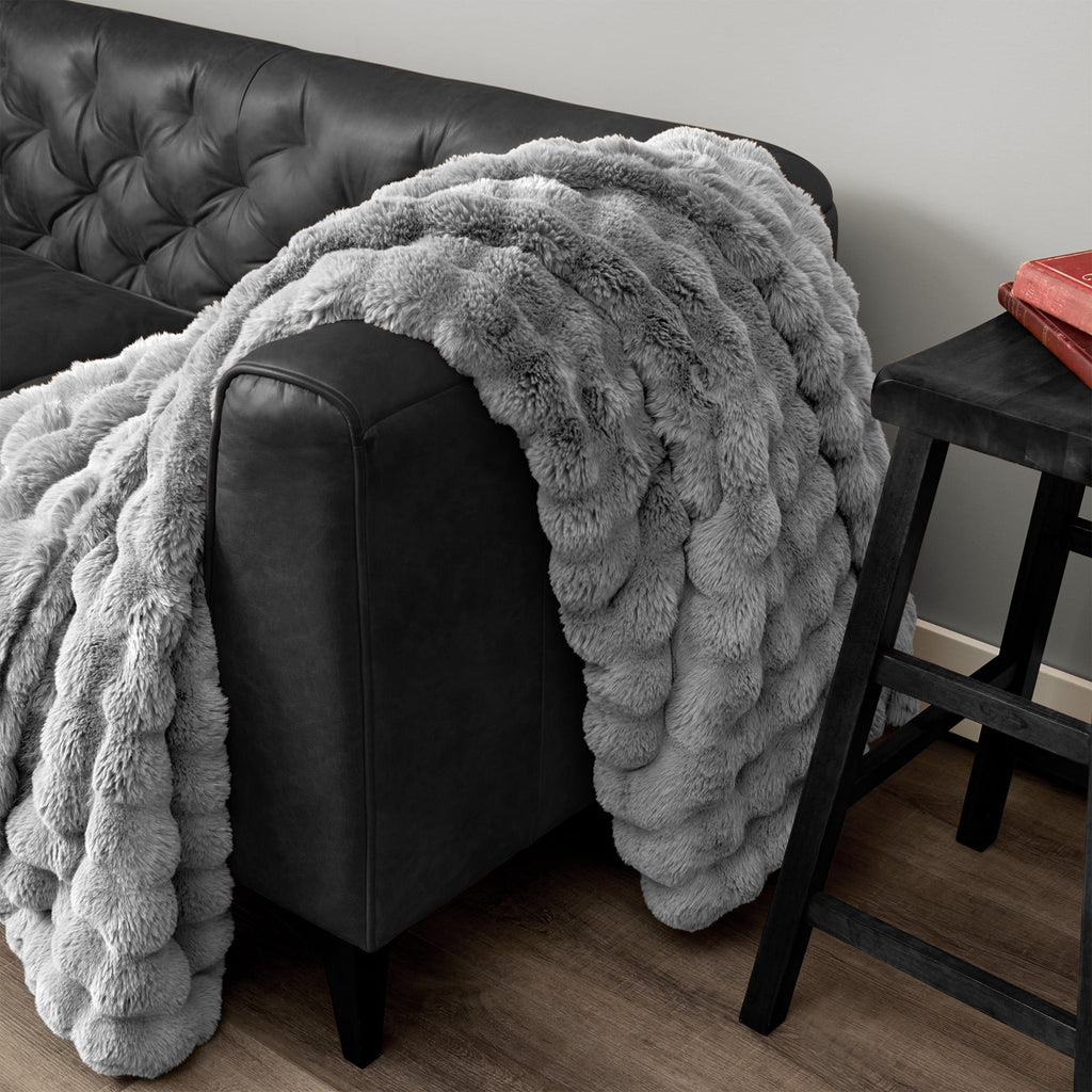 Cozy Fleece Serenade Gray Textured Faux Fur Throw Blanket, 50 x 70 - Cozy Fleece Throw Blanket for Couch & Bed Detail