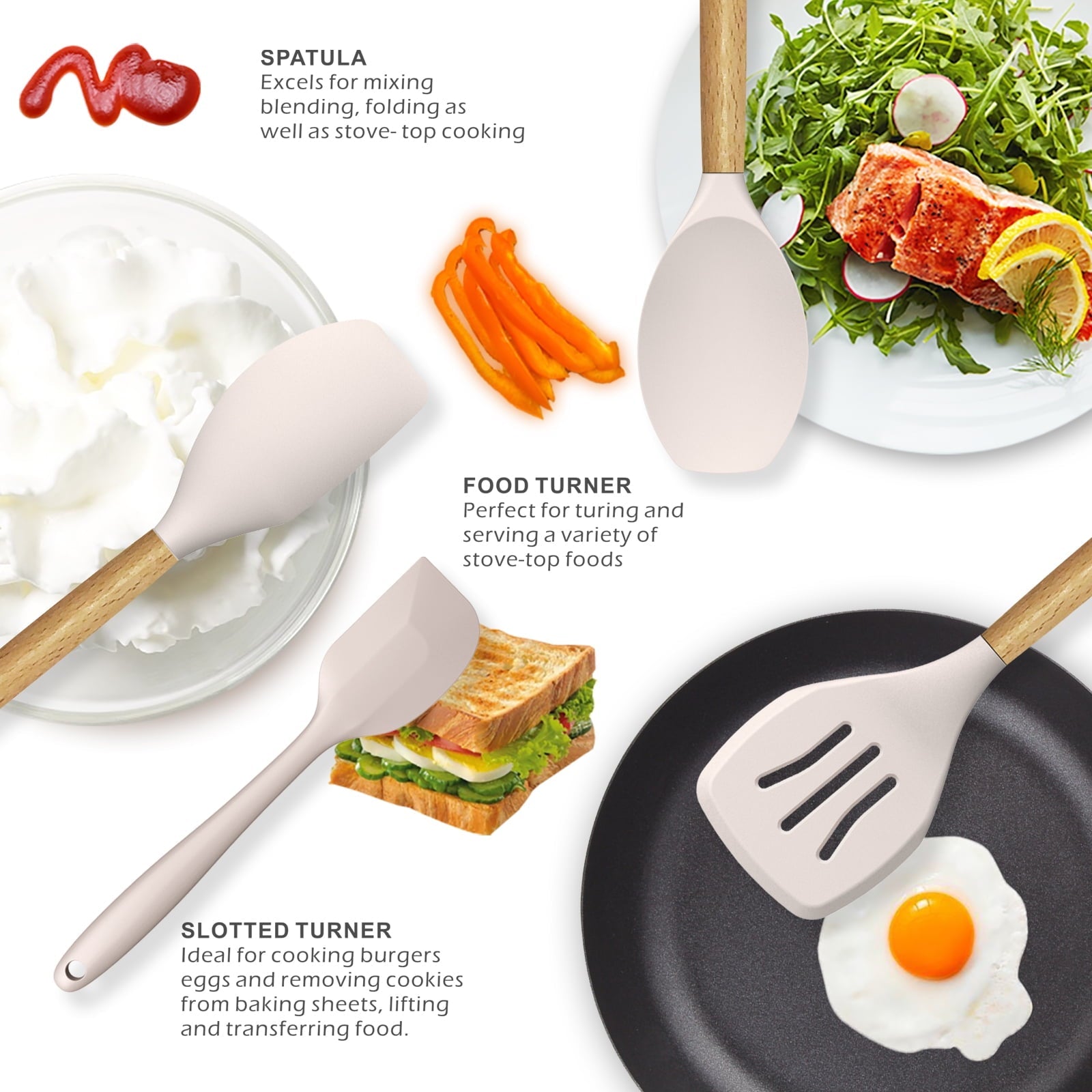 Heat-Resistant Silicone Cooking Utensils Set - 446°F Heat Resistant Silicone Kitchen Utensils for Cooking,Kitchen Utensil Spatula Se... - Durable Turner & Ladle Utensil Set for Home Chefs Detail