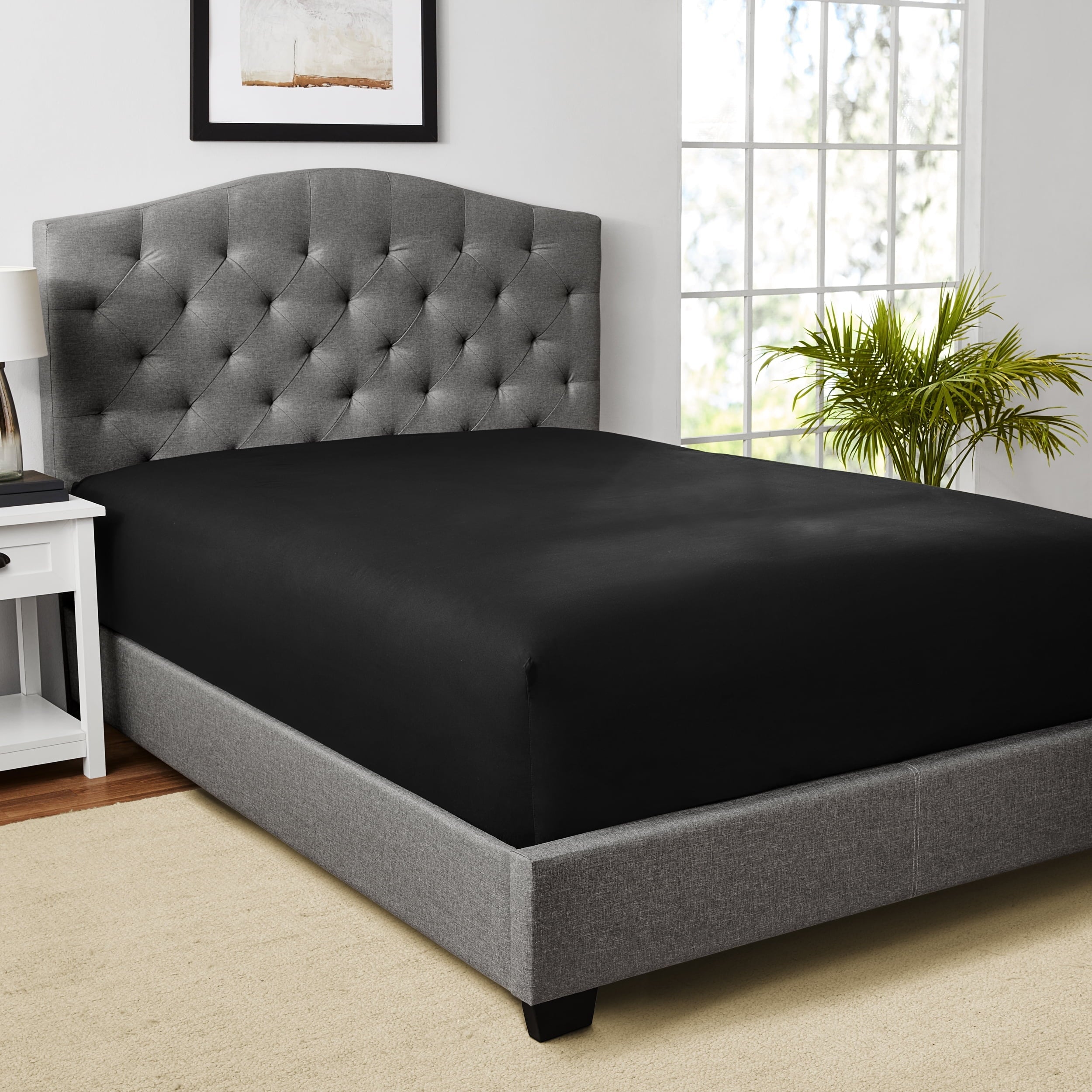 Breathable Luxury Easy Care Solid Rich-Black CVC Cotton Blend Fitted Sheet, Full - Cooling Hotel Quality Bedding Sheets and Pillowcases Detail