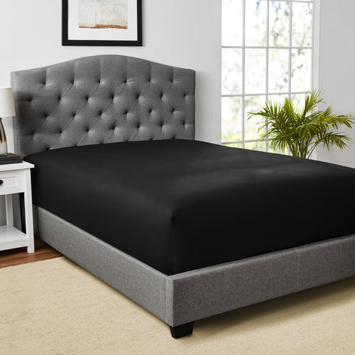 Breathable Luxury Easy Care Solid Rich-Black CVC Cotton Blend Fitted Sheet, Full - Cooling Hotel Quality Bedding Sheets and Pillowcases Detail