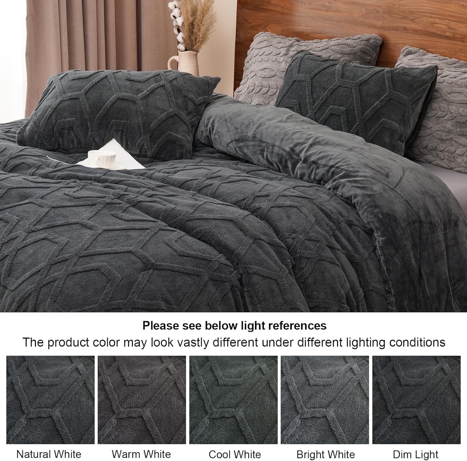 Luxurious Quilted Warm Sherpa Fleece Queen Comforter Set, 3D Tufted Fluffy Dark Grey Bedding for Winter, Soft 3 Pieces Shaggy Bed Set, ... - Hypoallergenic Ultra-Fluffy Quilt for Winter Detail