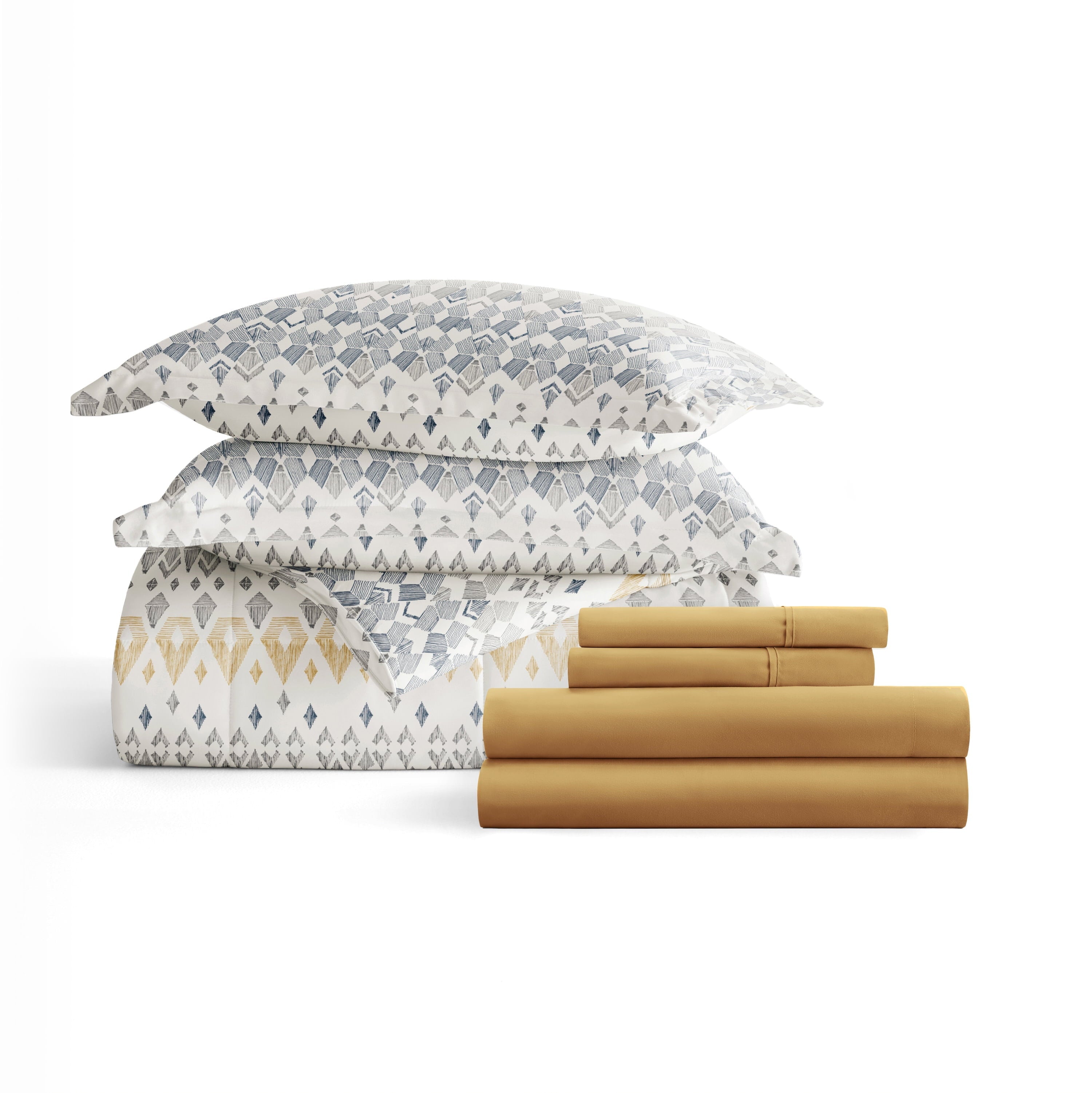 Luxurious Quilted 7 Piece Bedding Bundle, Microfiber Patterned Comforter and Sheet Set, Queen - All-Season Down Alternative Comforter Insert Detail