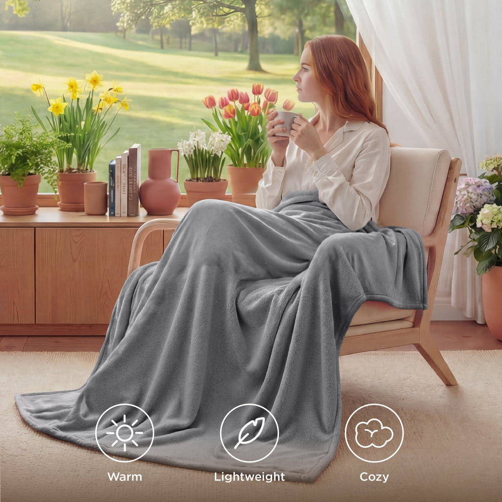 Lightweight Warm Fleece Throw Blanket for Couch Grey, Lightweight Plush Fuzzy Cozy Soft Blankets and Throws for Sofa, 50x60 inches - Cozy Fleece Throw Blanket for Couch & Bed Detail