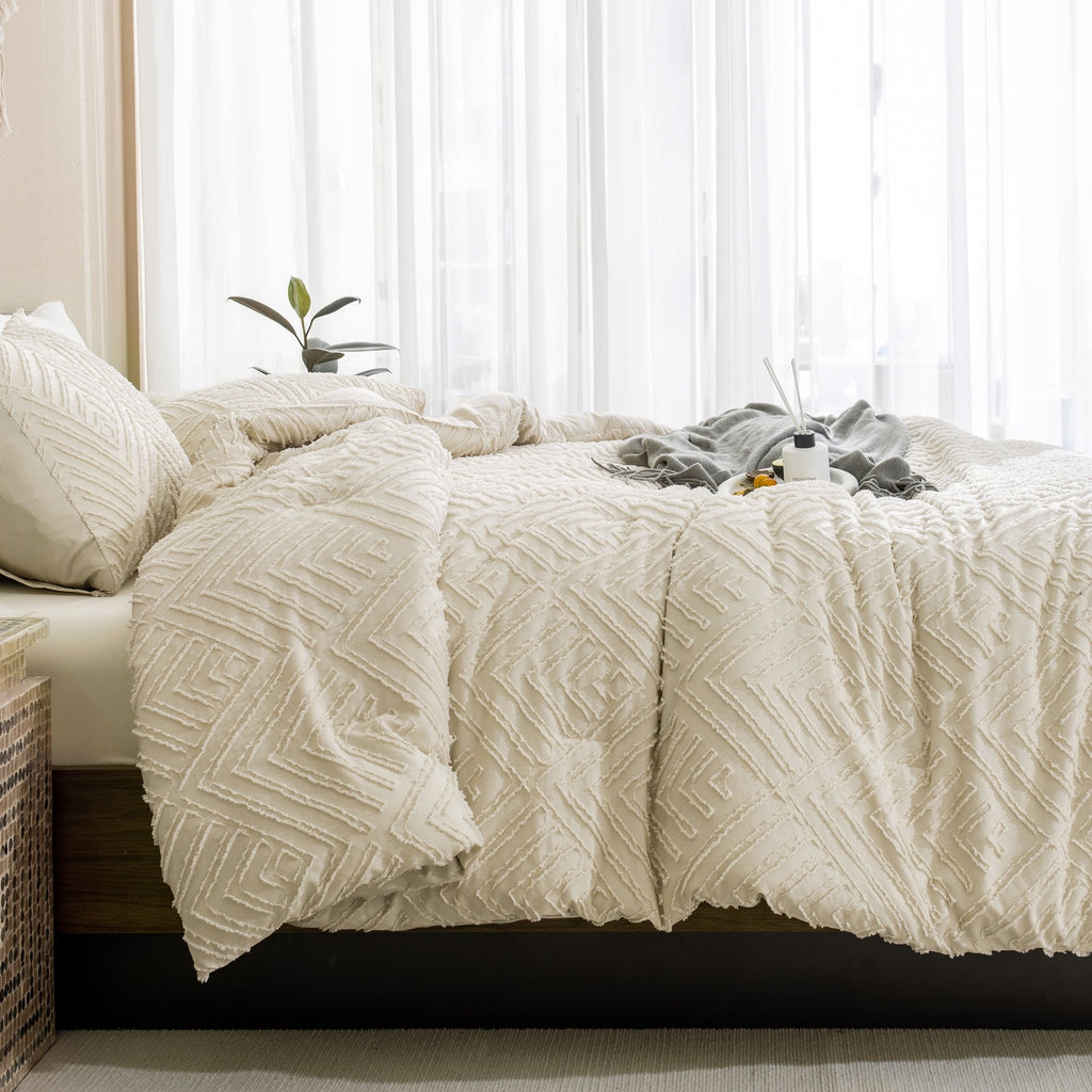 Fluffy Down Alternative King Size Comforter Sets Beige - 3 Pieces Cream Boho Bedding Comforter Set for King Bed - Soft Fluffy Tufted Textured... - Hypoallergenic Ultra-Fluffy Quilt for Winter Detail