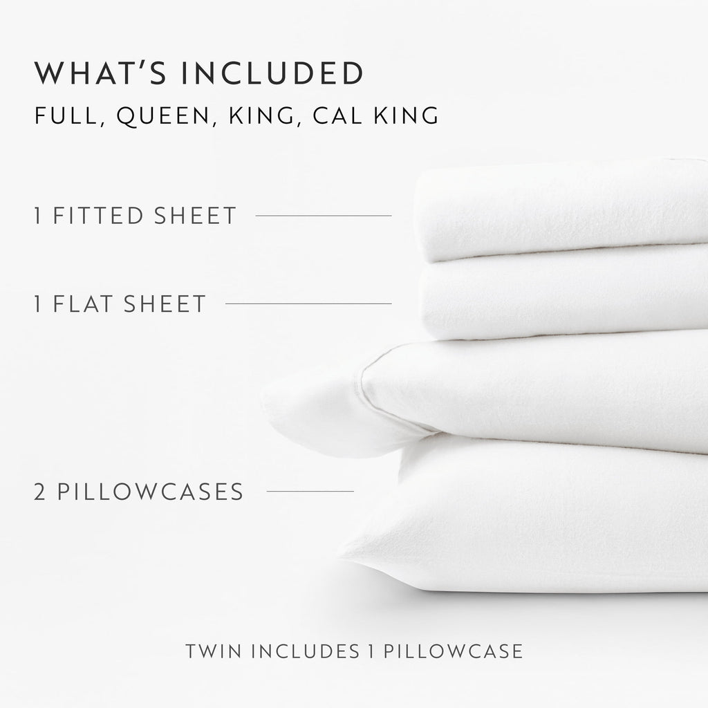 Cooling Sateen 100% Cotton Flannel Bed Sheets Set for Full Size Bedding in White - Luxury Bed Sheet Set with Deep Pockets Detail