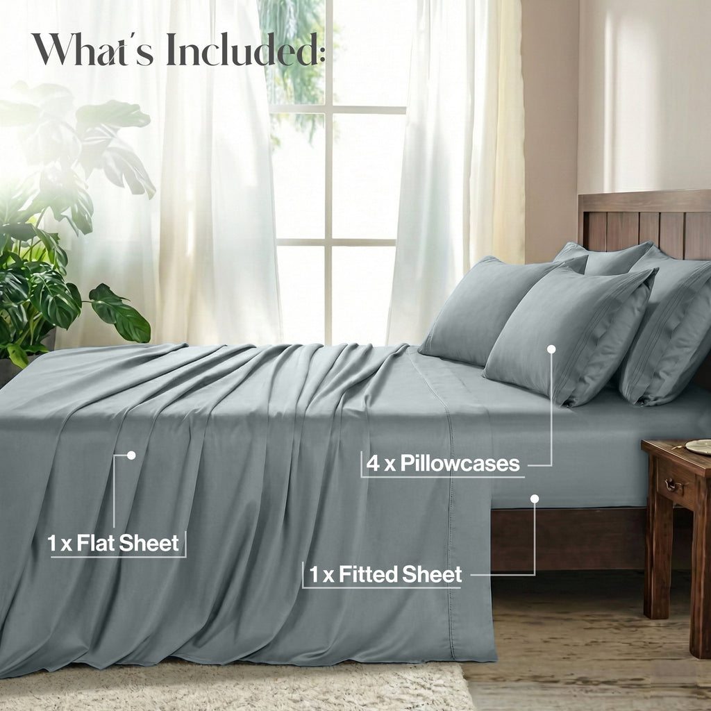 Premium Egyptian Cotton Bed Sheets - 6 Piece Ultra-Soft Microfiber Sheets Set, Deep Pocket Fitted Sheet, Flat Sheet & 4 Pillowcases, Breathab... - Cooling Hotel Quality Bedding Sheets and Pillowcases Detail