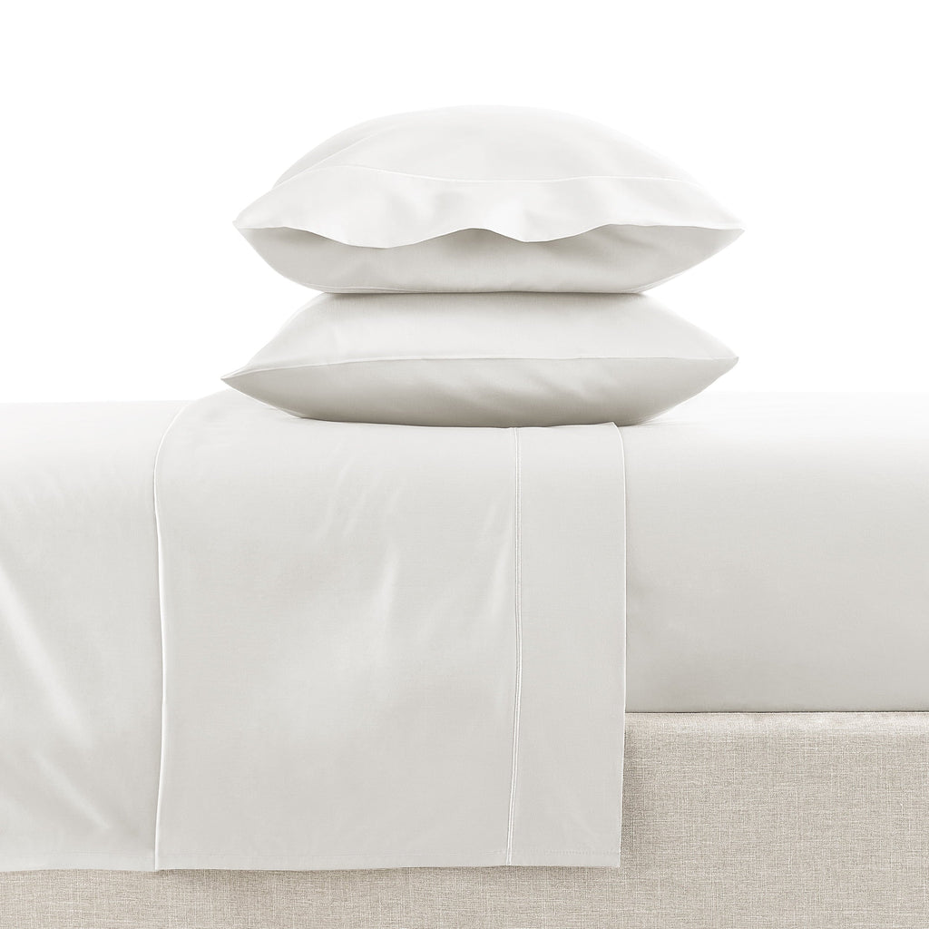 Premium Egyptian Cotton 4-Piece 600 Thread Count White Egyptian Cotton Adult Bed Sheet Set, King - Deep Pocket - Breathable Egyptian Cotton Flat & Fitted Sheets Detail