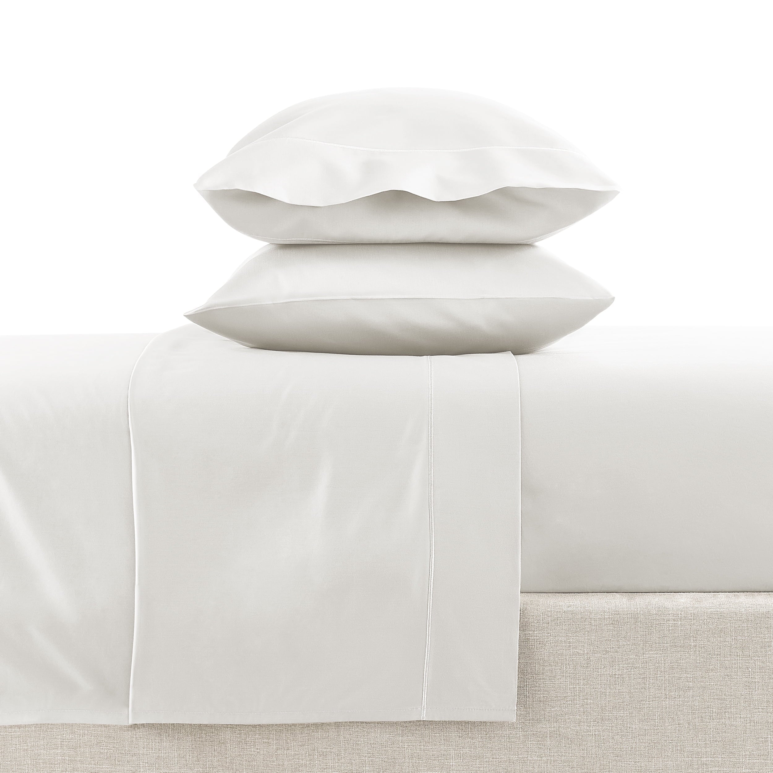 Premium Egyptian Cotton 4-Piece 600 Thread Count White Egyptian Cotton Adult Bed Sheet Set, King - Deep Pocket - Breathable Egyptian Cotton Flat & Fitted Sheets Detail