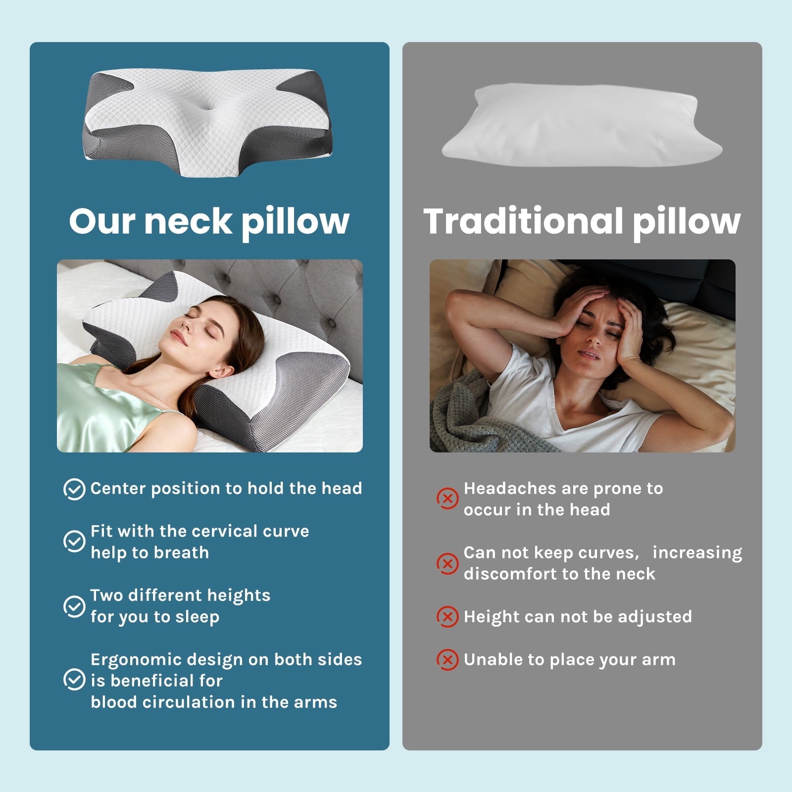 Decorative Plump Cervical Pillow for Pain Relief, Ergonomic Side Sleeper Pillow for Orthopedic Contour Support for Bed Sleeping, Memor... - Ergonomic Memory Foam Pillow for Neck Pain Support Detail