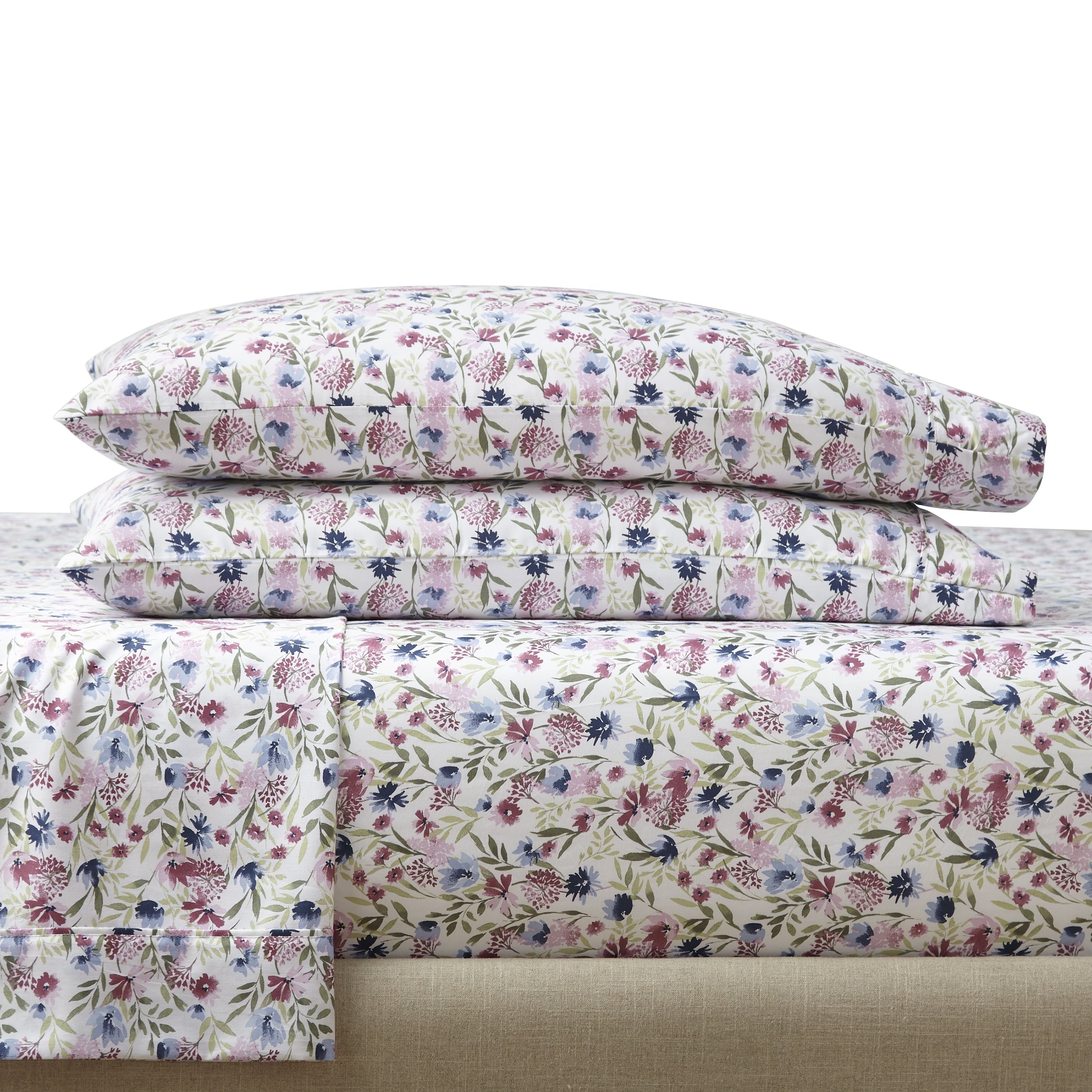 Wrinkle-Resistant 4-Piece 300 Thread Count Bashful Blooms Cool Cotton Sateen Bed Sheet Set, Queen - Cooling Hotel Quality Bedding Sheets and Pillowcases Detail