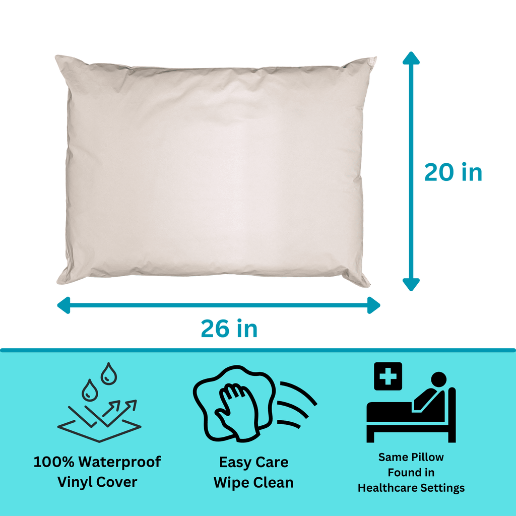 Ergonomic Memory Foam 2 Pack MediCheck White Vinyl Covered Bed Pillows 20 in x 26 in - Wipeable Easy Clean - Soft Low Profile Non-Fluffy Su... - Hotel Quality Plush Sleeping Pillows Detail