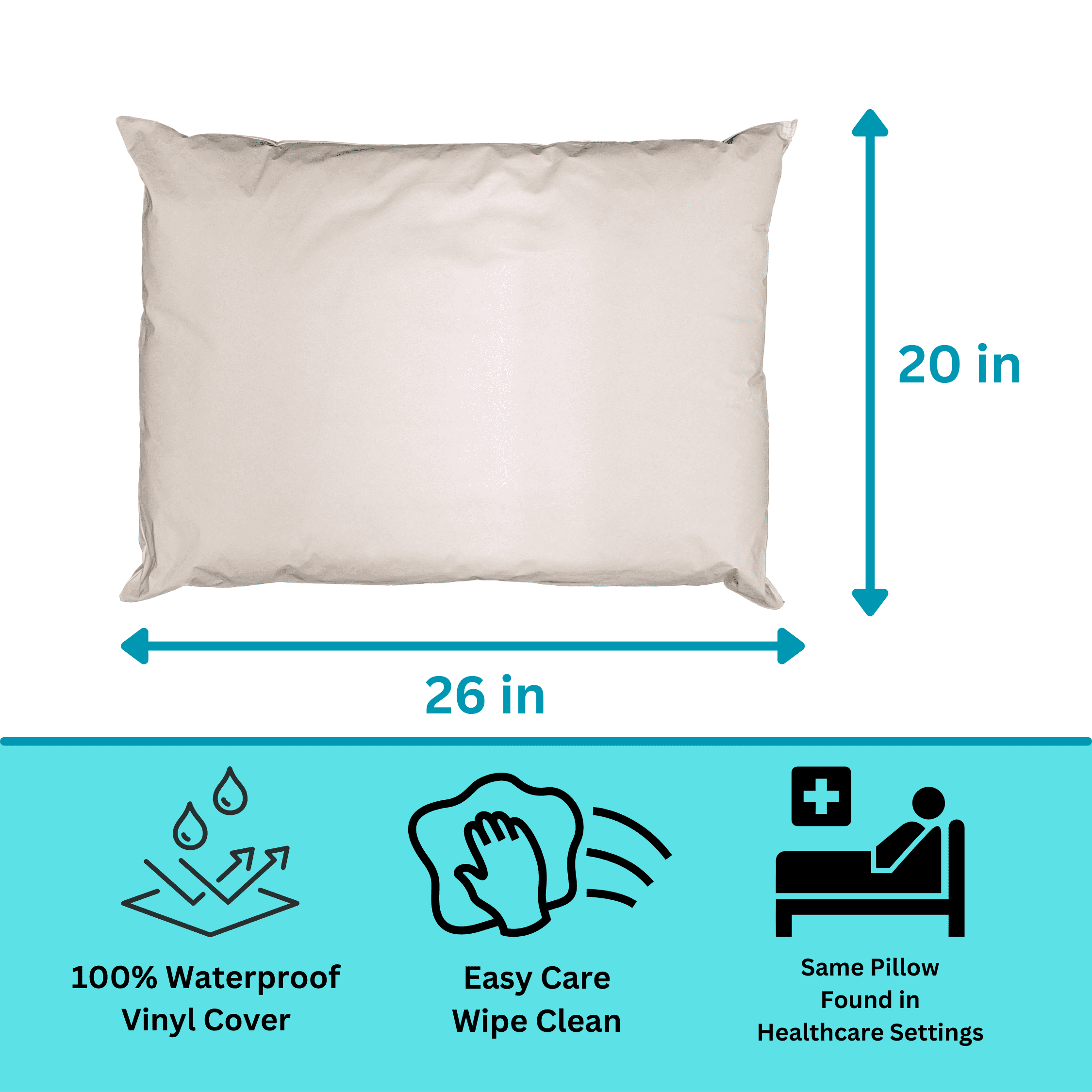 Ergonomic Memory Foam 2 Pack MediCheck White Vinyl Covered Bed Pillows 20 in x 26 in - Wipeable Easy Clean - Soft Low Profile Non-Fluffy Su... - Hotel Quality Plush Sleeping Pillows Detail