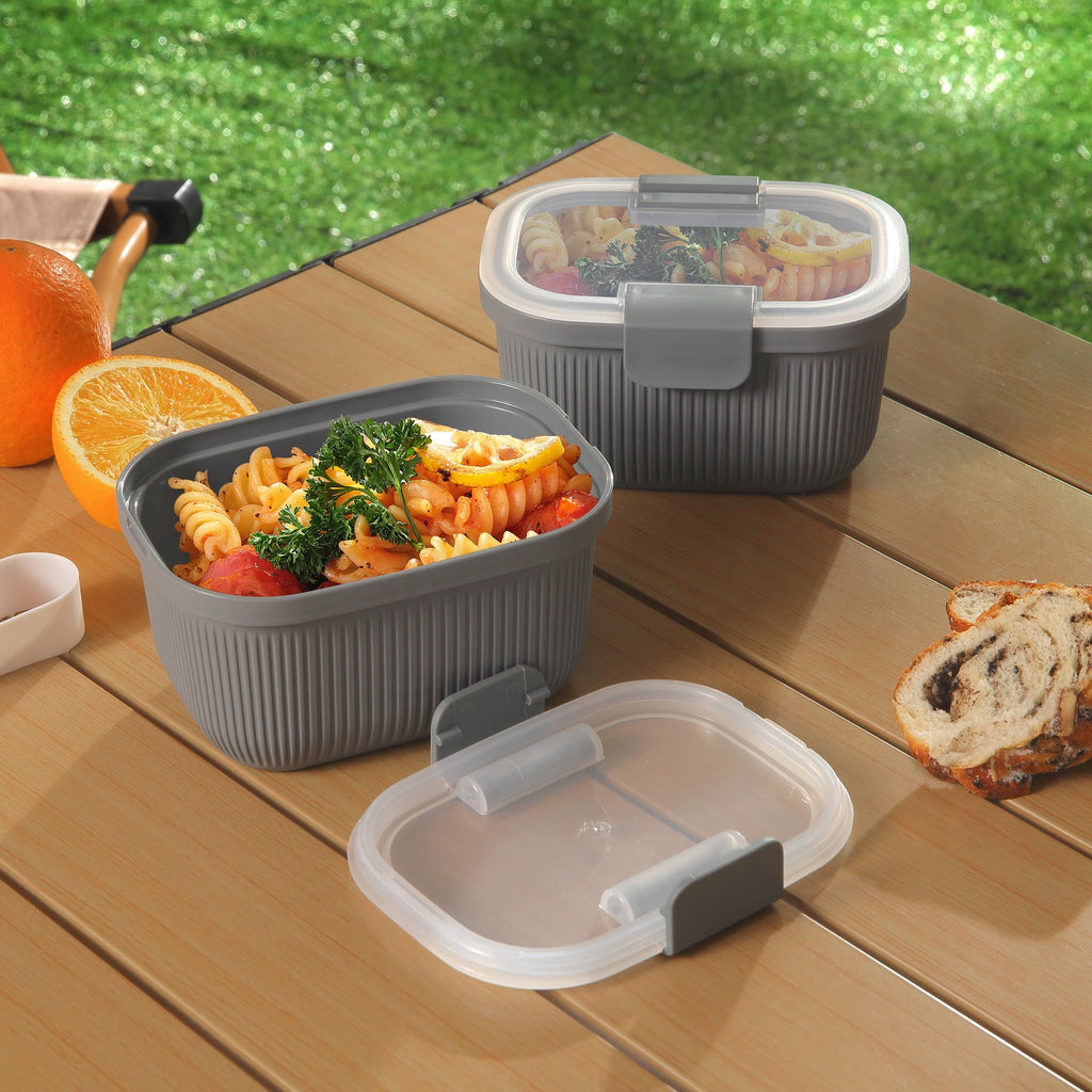 Playful Geometric Plastic Food Storage Bento Snack Container, Rectangle, Grey, 19oz Capacity, Made for Portable Food Storage - Fun Food Fidget Cookie Squishable Toy Detail
