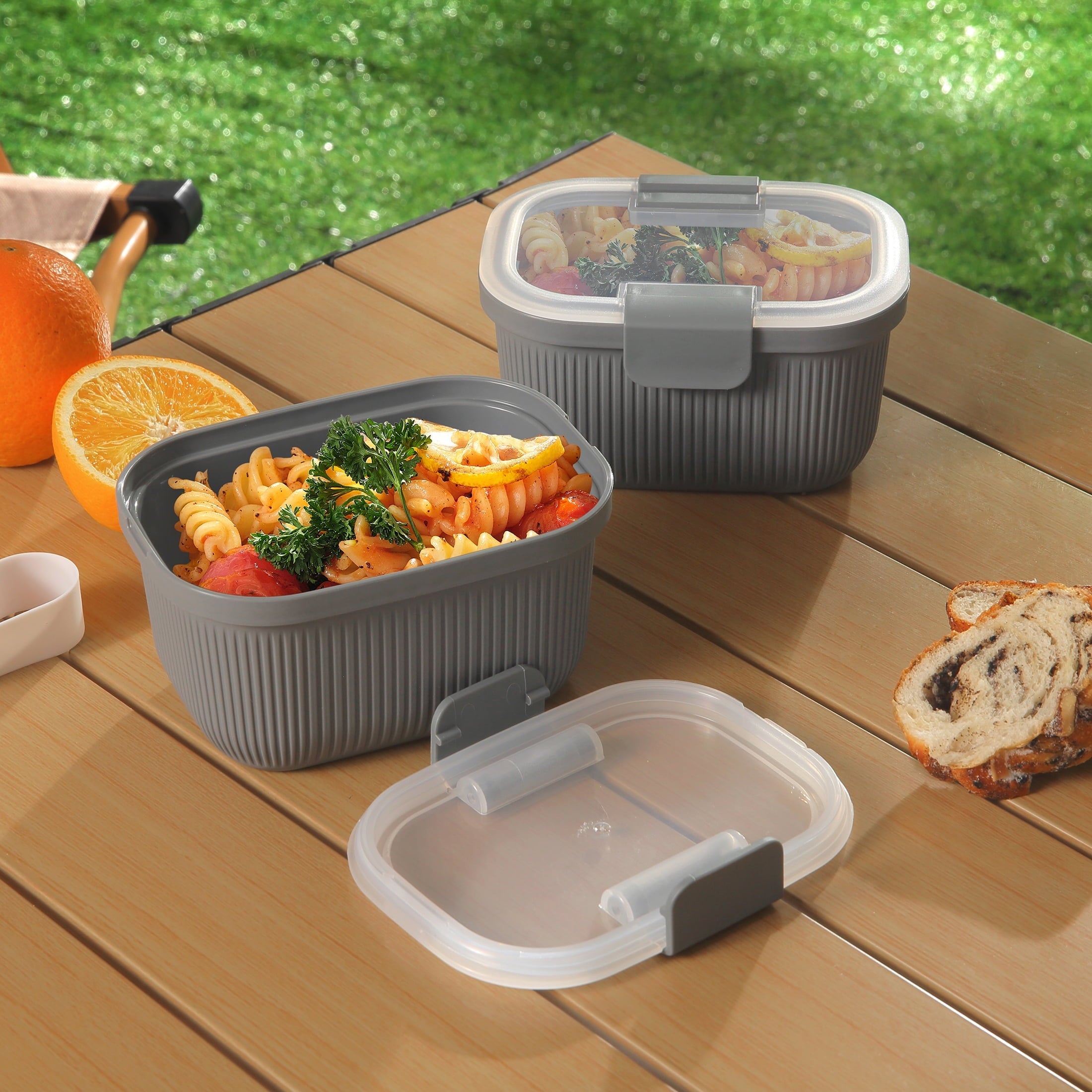 Playful Geometric Plastic Food Storage Bento Snack Container, Rectangle, Grey, 19oz Capacity, Made for Portable Food Storage - Fun Food Fidget Cookie Squishable Toy Detail