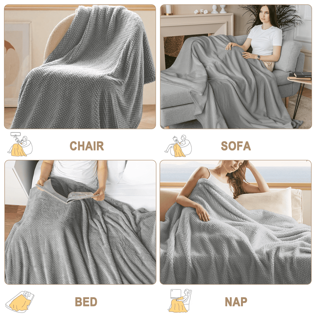 Reversible Sherpa Throw Blanket, Decorative Throws with Waffle Wave Design, Super Soft Plush Fuzzy Blankets , Luxury Lightweight and Br... - Cozy Fleece Throw Blanket for Couch & Bed Detail