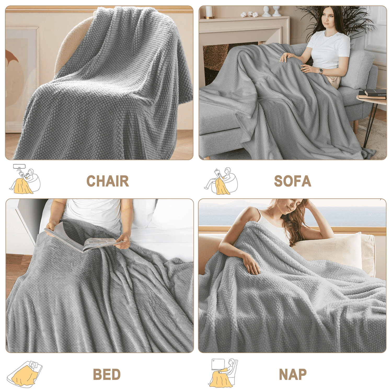 Reversible Sherpa Throw Blanket, Decorative Throws with Waffle Wave Design, Super Soft Plush Fuzzy Blankets , Luxury Lightweight and Br... - Cozy Fleece Throw Blanket for Couch & Bed Detail