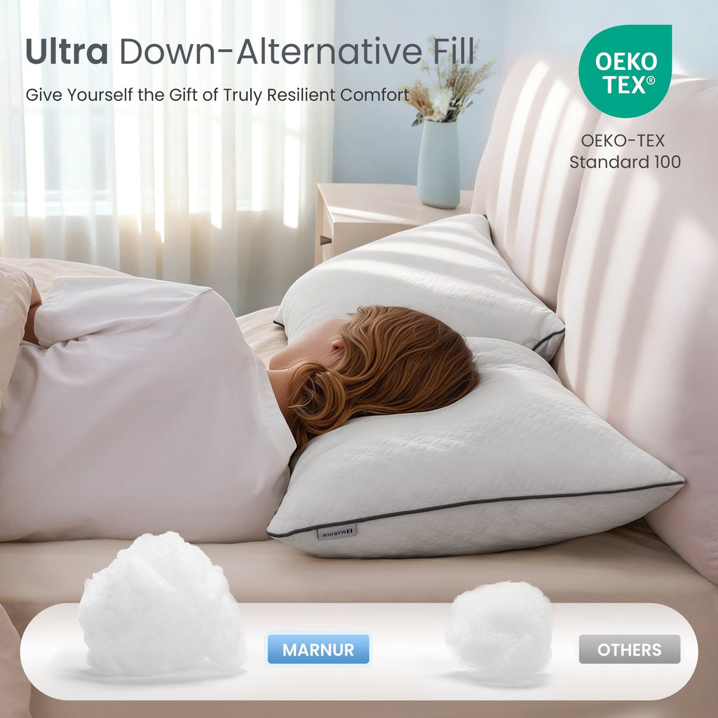 Fluffy Shredded Bed Pillows Hotel Collection Luxury Down Alternative Pillow for Beds 2 Pack, Medium Support for Side & Back Sleepers ... - Orthopedic Shredded Foam Bed Pillow Set Detail