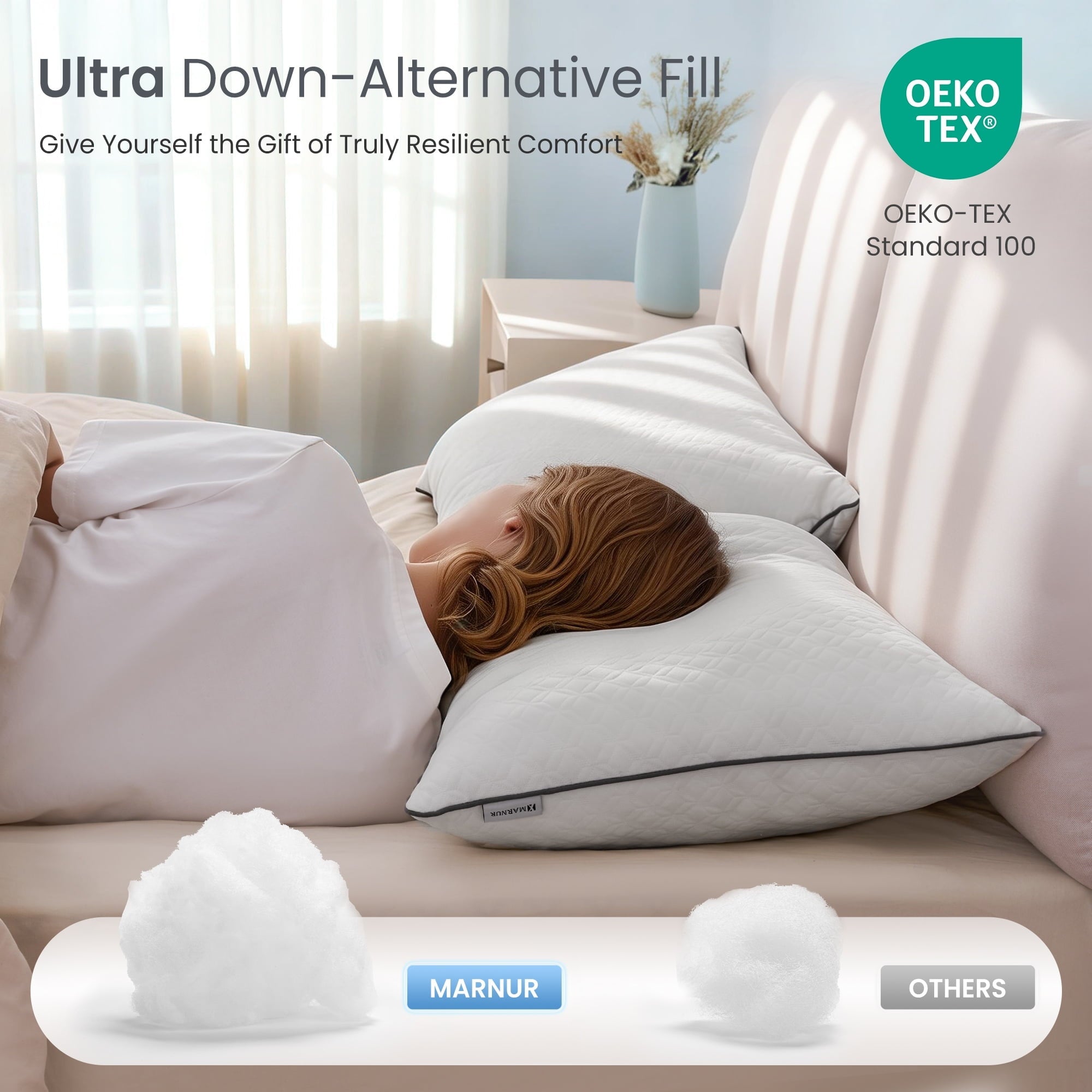 Fluffy Shredded Bed Pillows Hotel Collection Luxury Down Alternative Pillow for Beds 2 Pack, Medium Support for Side & Back Sleepers ... - Orthopedic Shredded Foam Bed Pillow Set Detail