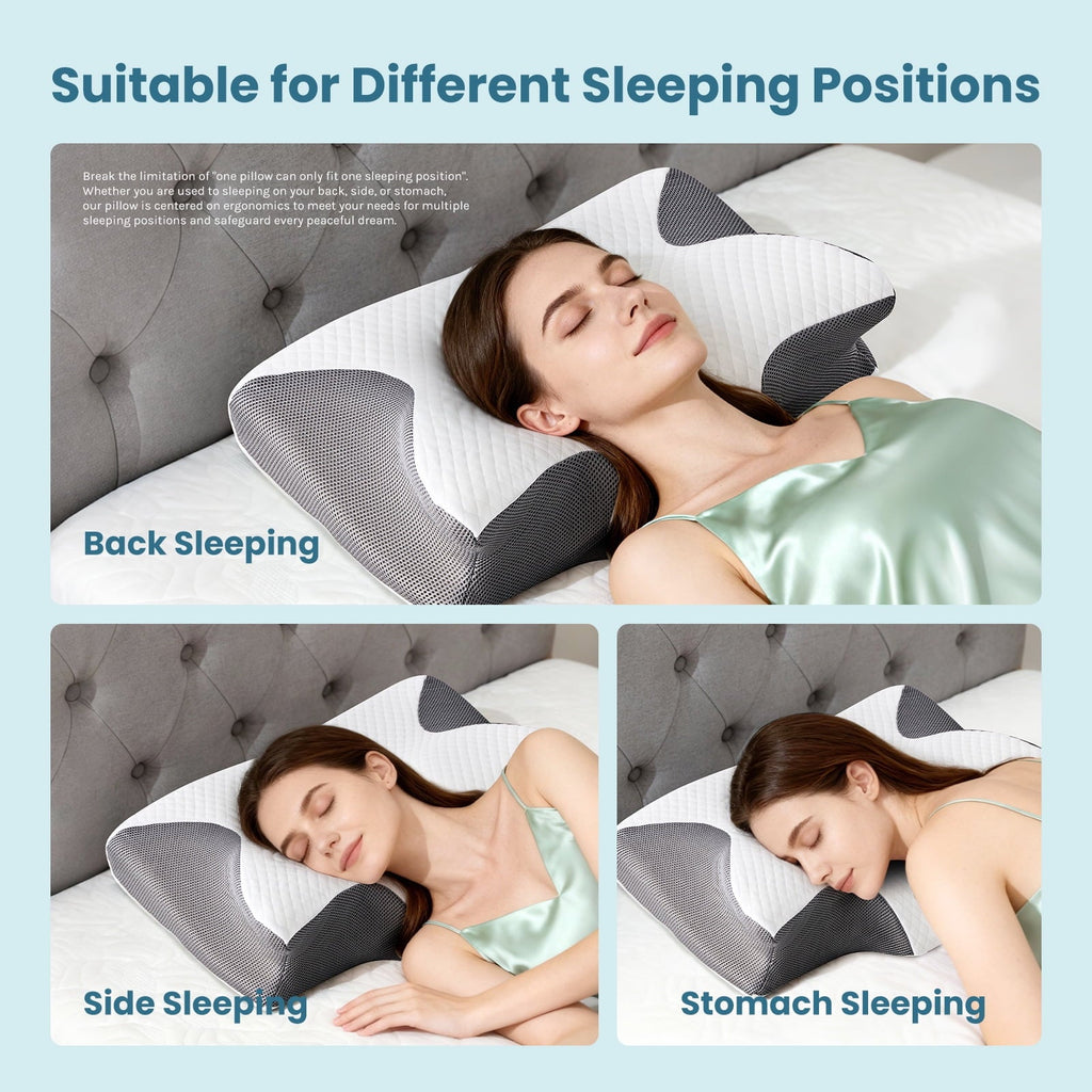 Decorative Plump Cervical Pillow for Pain Relief, Ergonomic Side Sleeper Pillow for Orthopedic Contour Support for Bed Sleeping, Memor... - Ergonomic Memory Foam Pillow for Neck Pain Support Detail