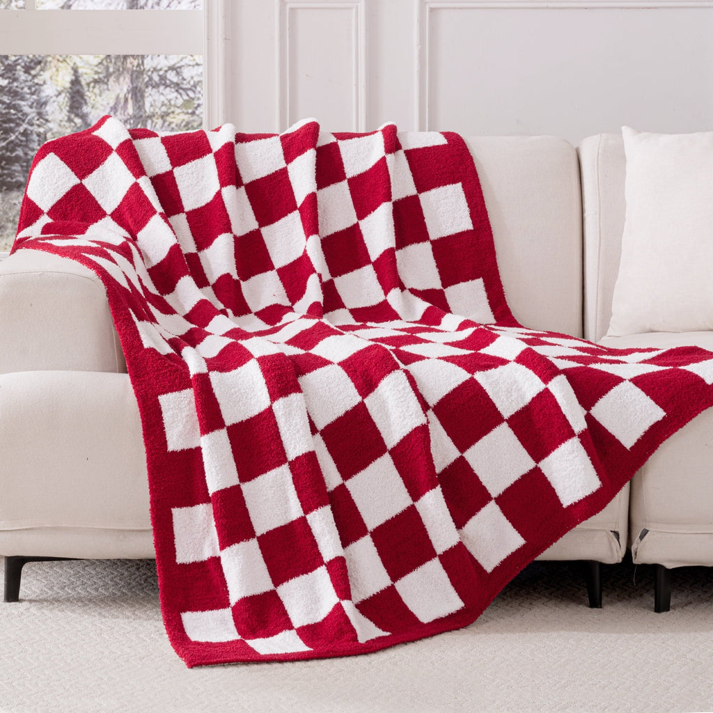 Decorative Knitted Checkered Knit Throw Blanket, Ultra Soft Cozy Fluffy Checkerboard Blankets, Lightweight Fuzzy Plush Throw for Couch a... - Super Soft Reversible Sherpa Flannel Blanket Detail