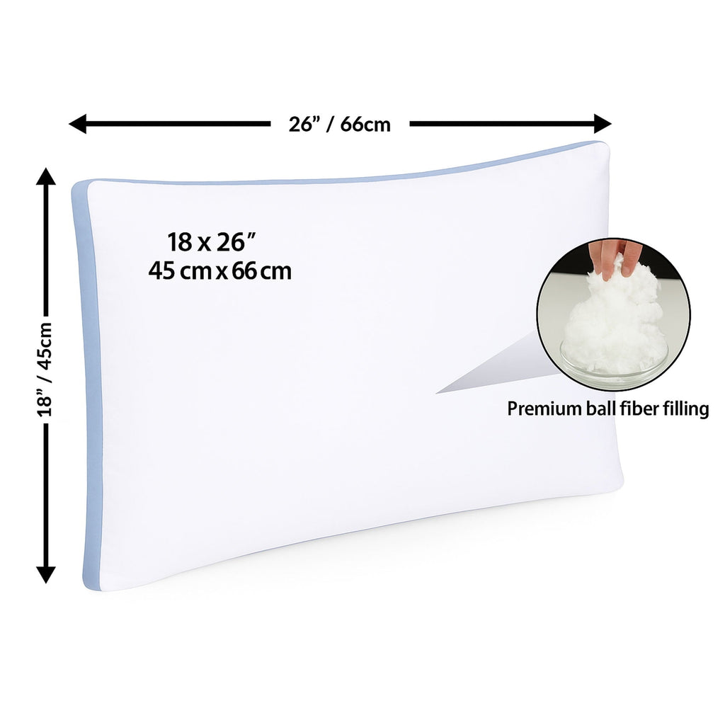 Hotel Collection Gusseted Queen 18x26 Bed Pillows for Sleeping Set of 2 Polycotton White Blue Stripe Comfortable - Ergonomic Memory Foam Pillow for Neck Pain Support Detail