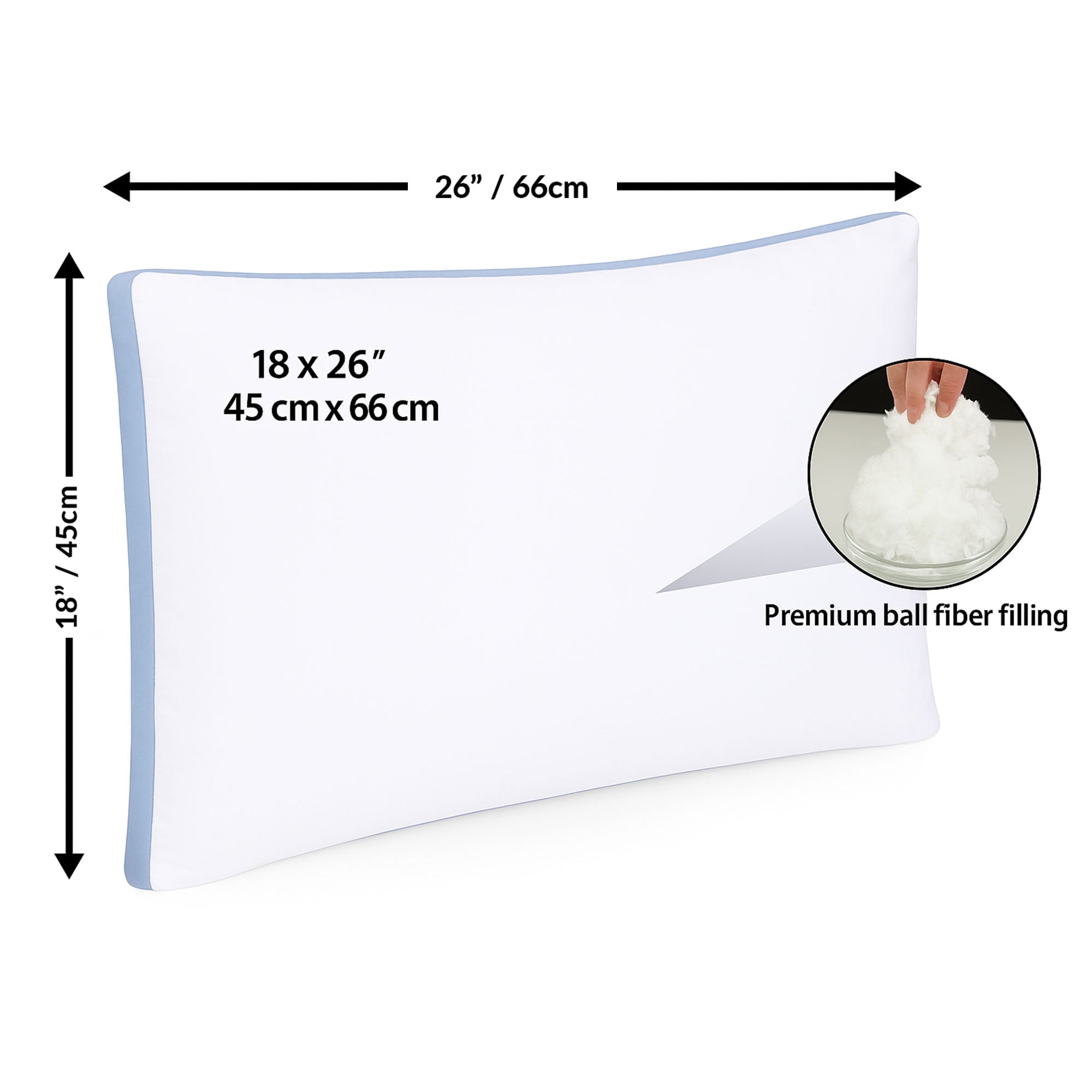 Hotel Collection Gusseted Queen 18x26 Bed Pillows for Sleeping Set of 2 Polycotton White Blue Stripe Comfortable - Ergonomic Memory Foam Pillow for Neck Pain Support Detail