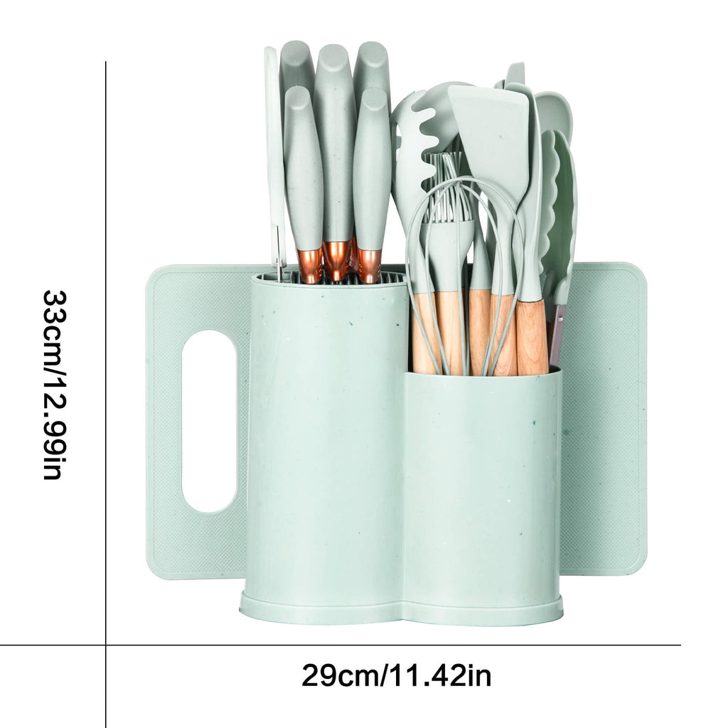 Ergonomic Cooking 19pcs Silicone Kitchen Utensil Set, Heat-Resistant Non-Stick Easy Cooking Cleaning Home Light-Green - Premium Stainless Steel Cooking Utensil for Non-Stick Pots Detail