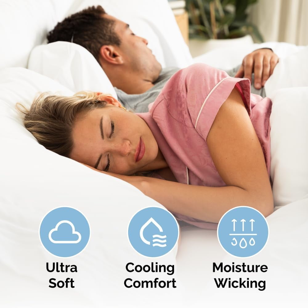Breathable Luxury 4-Piece Ultra Soft & Comfy Hotel Luxury Sheet Set - Full Size Cooling Bed Sheet Fits 8"-16" Mattresses, White - Breathable Egyptian Cotton Flat & Fitted Sheets Detail
