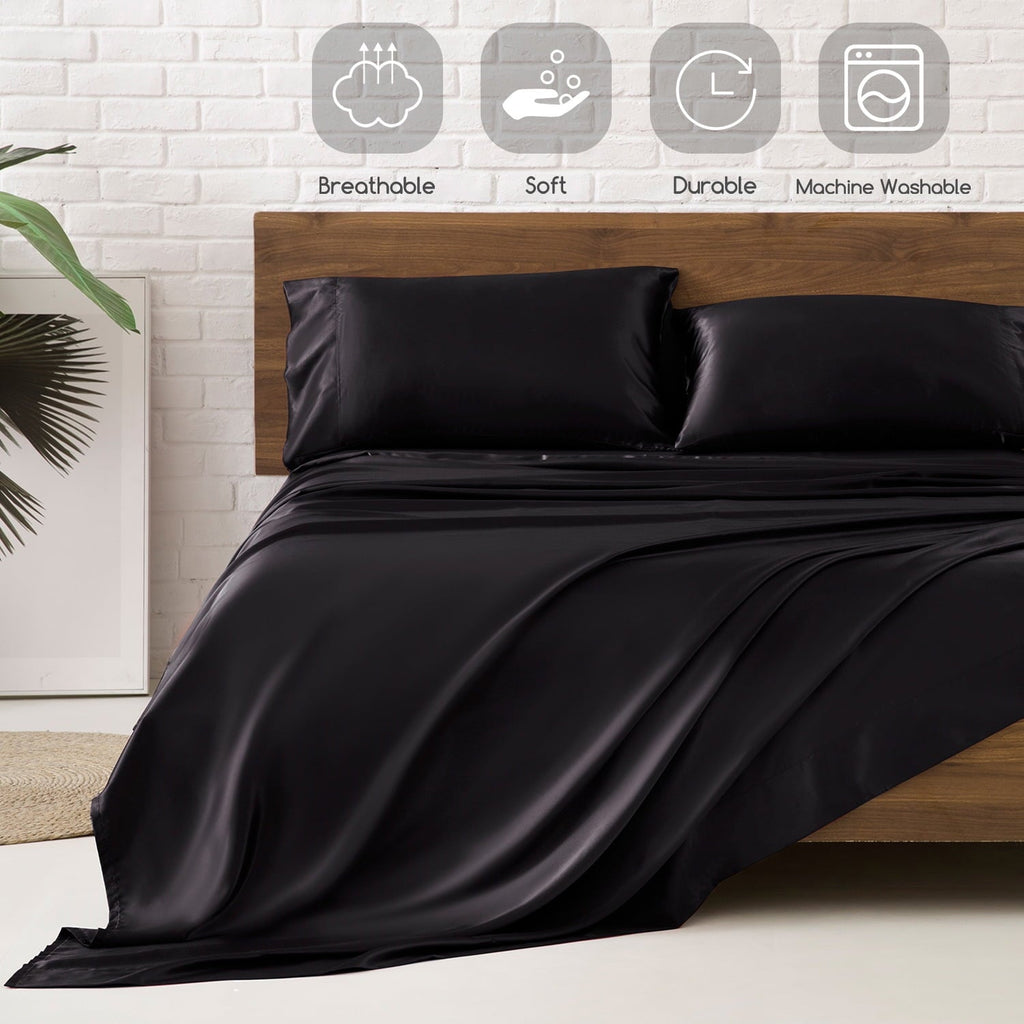 Ultra-Soft Set Queen 4 Pcs, Silky Elegant Luxurious Queen Size Bed s, with Flat , Deep Pocket Fitted for Mattress and Matching P... - Premium Ultra-Soft Pillowcase Pair for Sleeping Detail