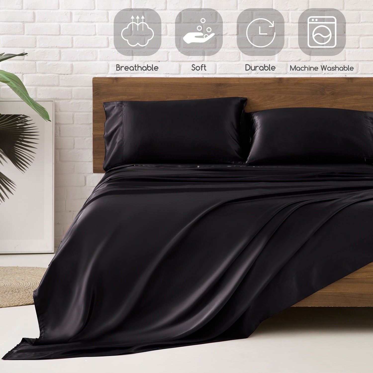 Ultra-Soft Set Queen 4 Pcs, Silky Elegant Luxurious Queen Size Bed s, with Flat , Deep Pocket Fitted for Mattress and Matching P... - Premium Ultra-Soft Pillowcase Pair for Sleeping Detail