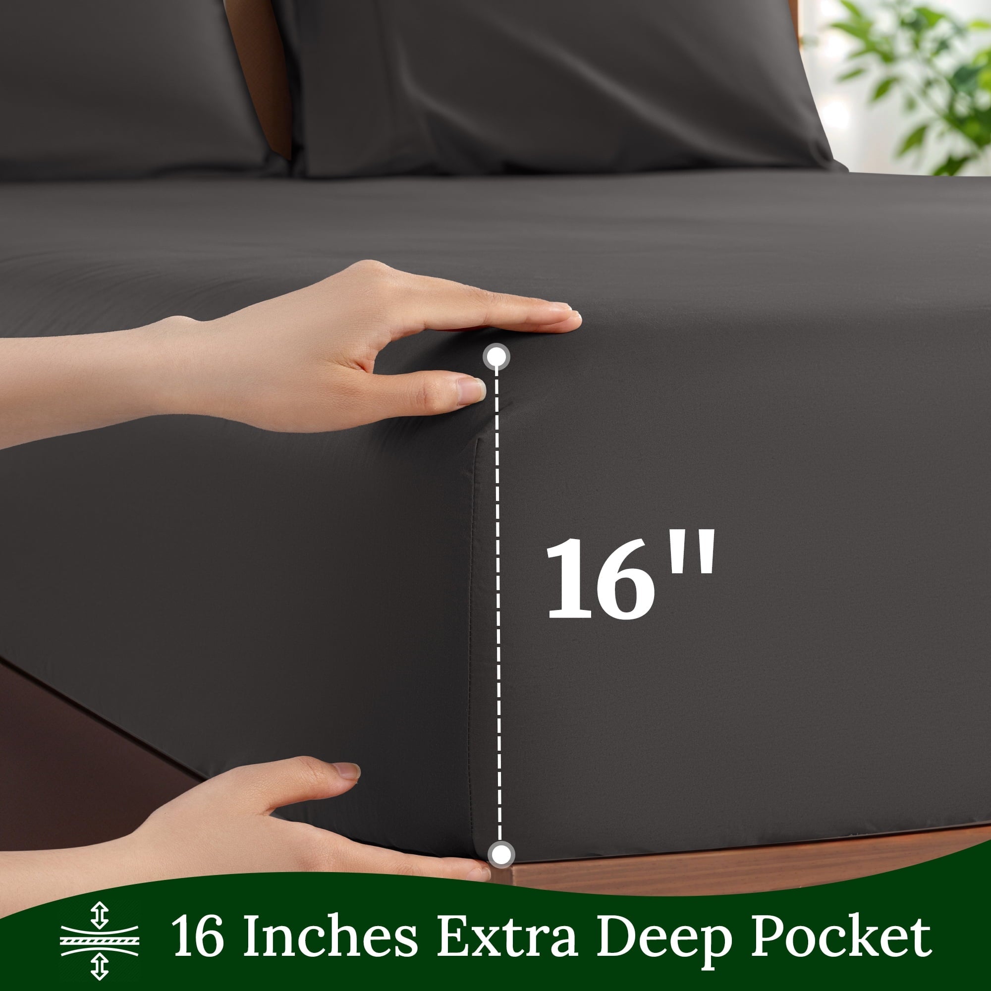 Ultra-Soft 100% Cotton Bed Sheets Set, 1000 Thread Count 4 Piece Luxury Soft Sheets Set with 16" Deep Pocket, Queen, Dark Gray - Luxury Bed Sheet Set with Deep Pockets Detail