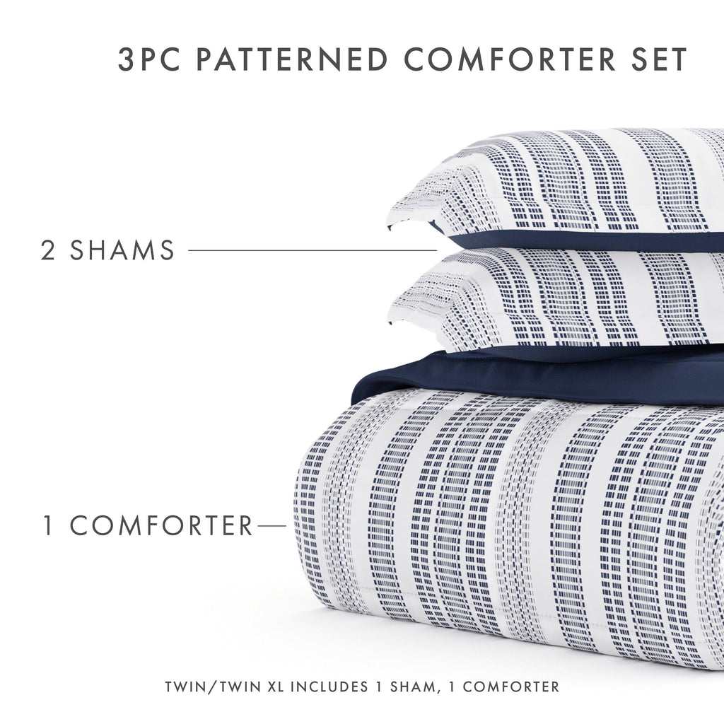 All-Season 2-Piece Navy Farmhouse Dreams ReversiblePrint Comforter Set, Twin/TwinXL - Luxurious Quilted Duvet Cover Set Detail