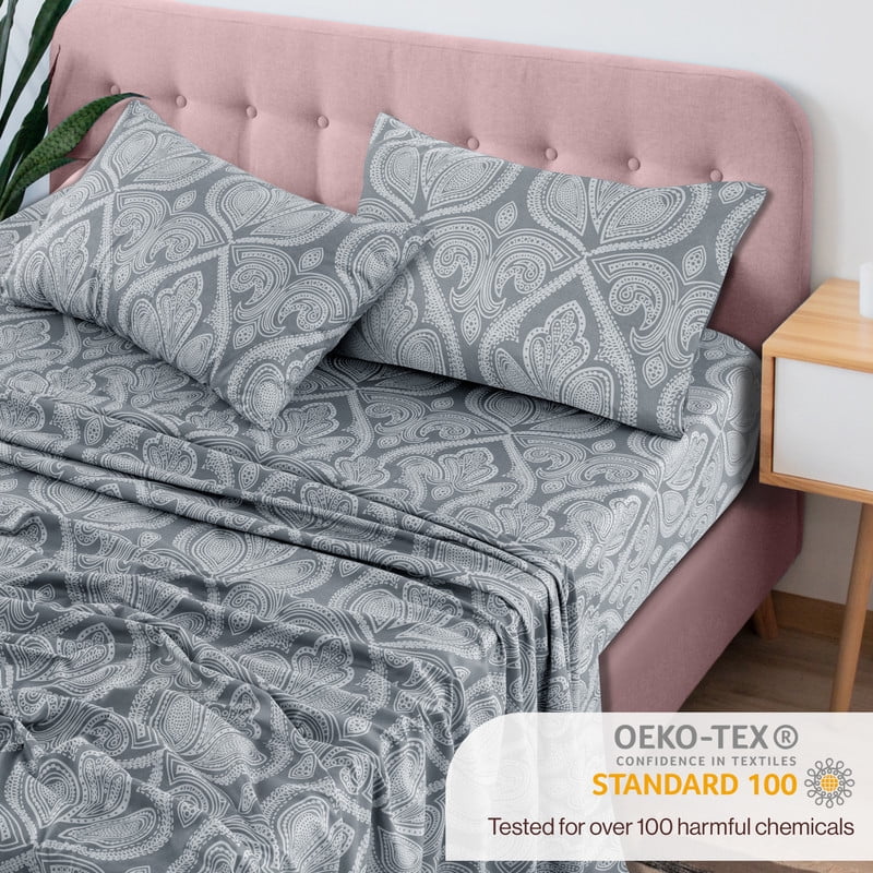 Ultra-Soft Lux Decor 4 Piece Queen Sheet Set, Brushed Microfiber Paisley Printed Bed Sheet Set with up to 16" Deep Pocket Fitted... - Luxury Bed Sheet Set with Deep Pockets Detail