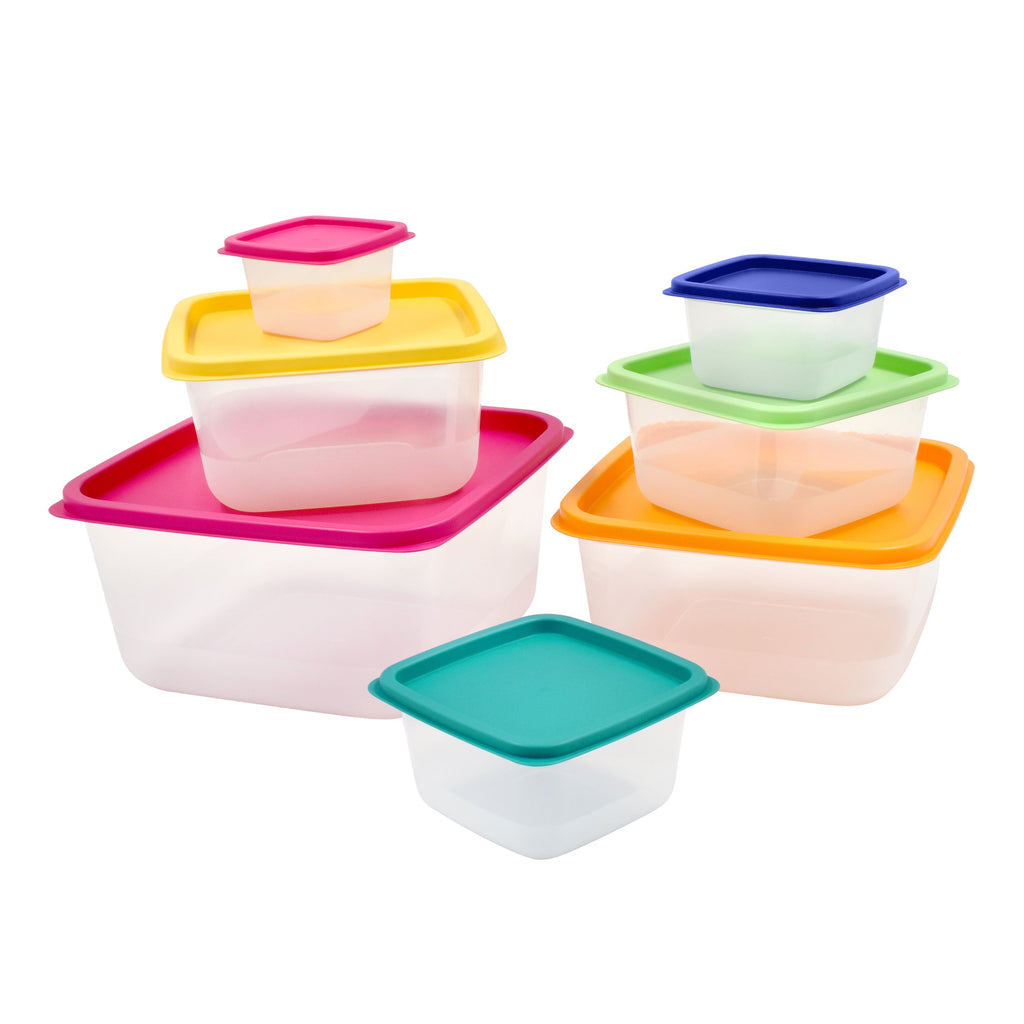 Sweet Treat Shaped Plastic Rainbow Food Storage Set, Multi Color, 14 Count, Best Used for Leftover Storage and Reheating - Playful Star & Heart Shaped Geometric NeeDoh Detail