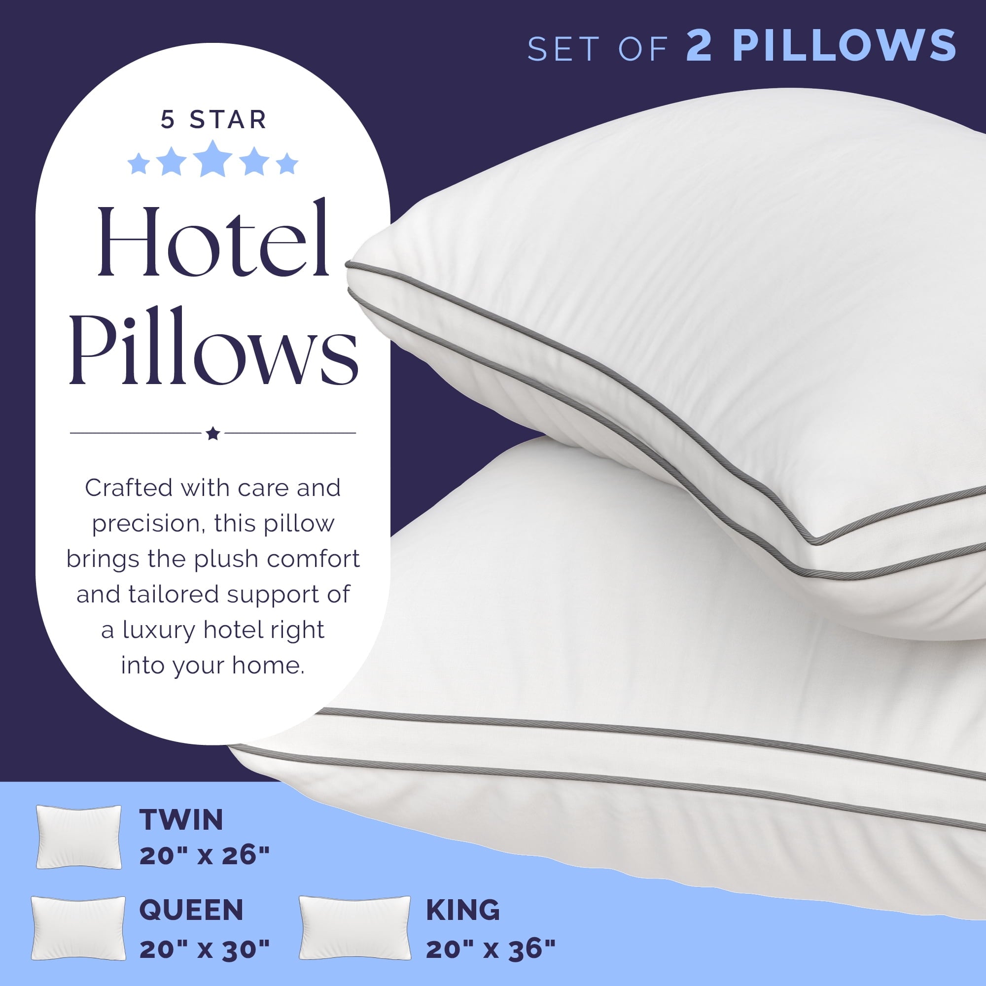 Decorative Plump Bed Pillows Queen Size Set of 2 - Luxury Down Alternative Pillow - 5 Star Hotel Pillows for Back, Side and Stomach Sl... - Decorative Throw Pillow Cushion for Sofa & Bed Detail